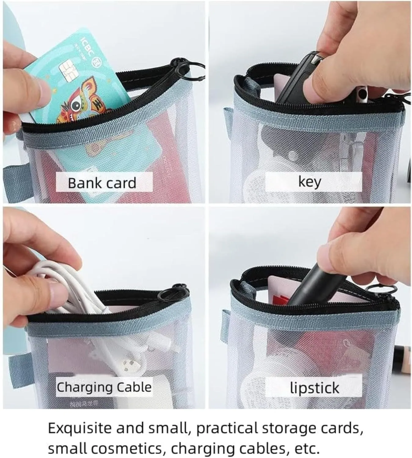 2PCS Mini Makeup Bag,Zipper Mesh Bags,Portable Small Makeup Pouch for Women,Small Travel Cosmetic Bag,Mini storage bag for coin,lipstick,jewelry