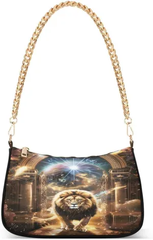 ALAZA Magic Animal Lion Starry Space Chian Shoulder Bag Handbags Tote Mini Clutch Purse Hobo Bag with Zipper Closure for Women