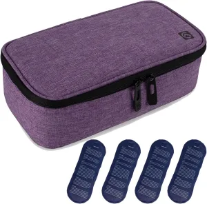 ALLCAMP Insulin Cooler Travel Case for Diabetic Organize Medication with 4 Ice Packs Purple(9X 4.72x 3.14 inches)