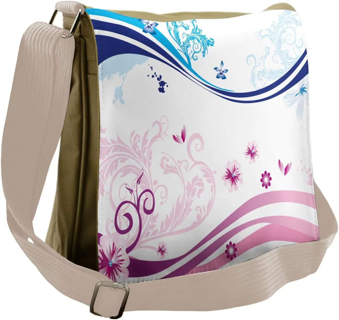 Ambesonne Modern Messenger Bag, Ivy Flower Leaves Nature, Unisex Cross-body