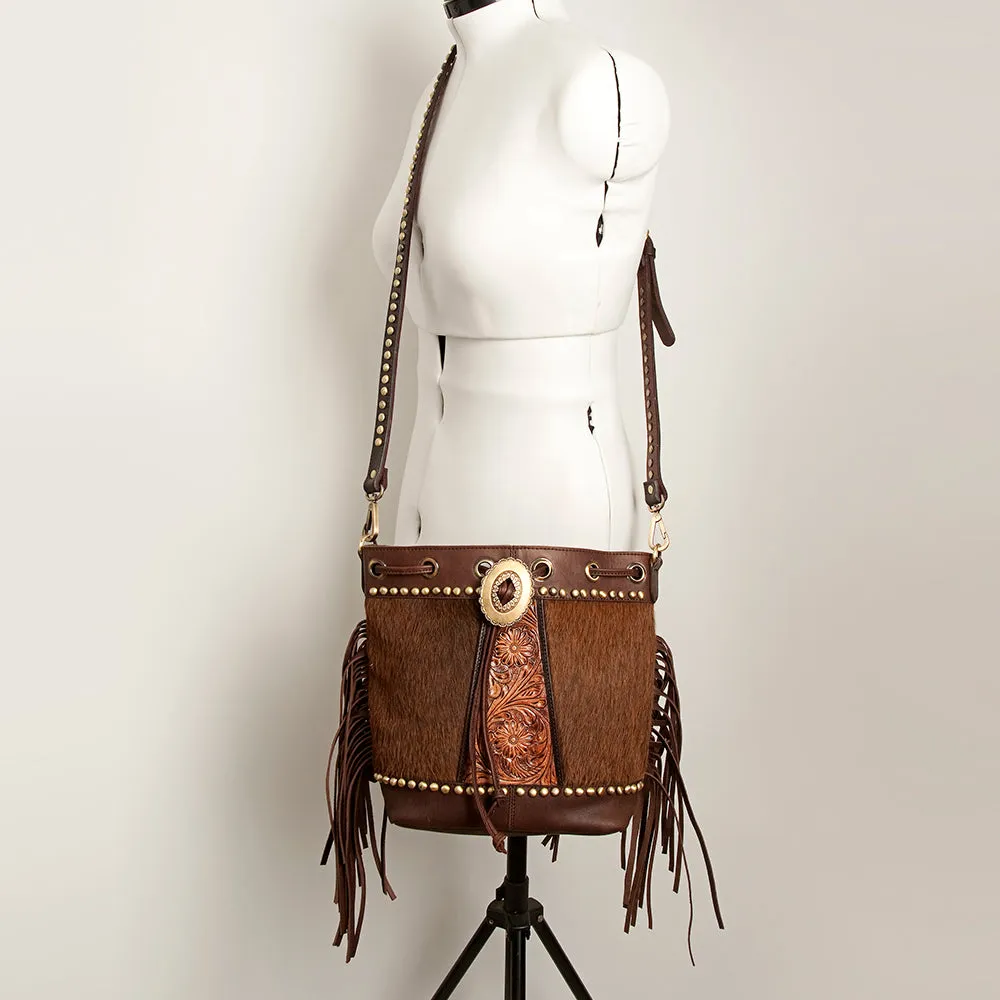 American Darling ADBGI149 Bucket Hand Tooled Hair-On Genuine Leather Women Bag Western Handbag Purse