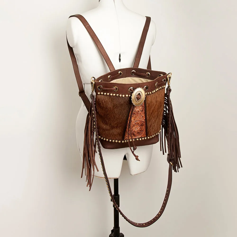 American Darling ADBGI149 Bucket Hand Tooled Hair-On Genuine Leather Women Bag Western Handbag Purse
