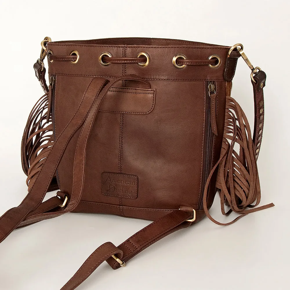 American Darling ADBGI149 Bucket Hand Tooled Hair-On Genuine Leather Women Bag Western Handbag Purse