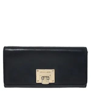 Black Leather Flap Continental Wallet