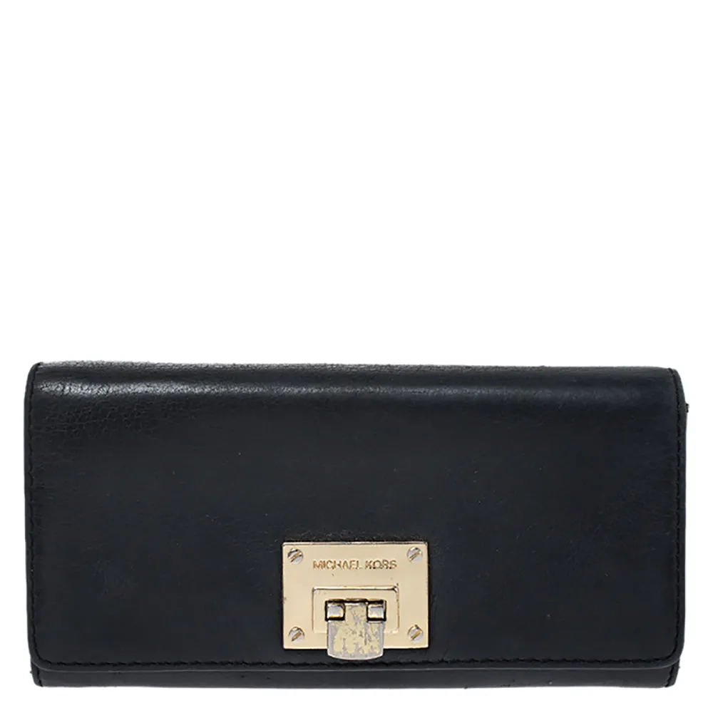 Black Leather Flap Continental Wallet