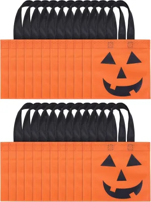 Boao 24 Pieces Halloween Lantern Pumpkin Tote Bags Non Woven Candy Bags for Halloween Party(7.9 x 7.9 Inch)