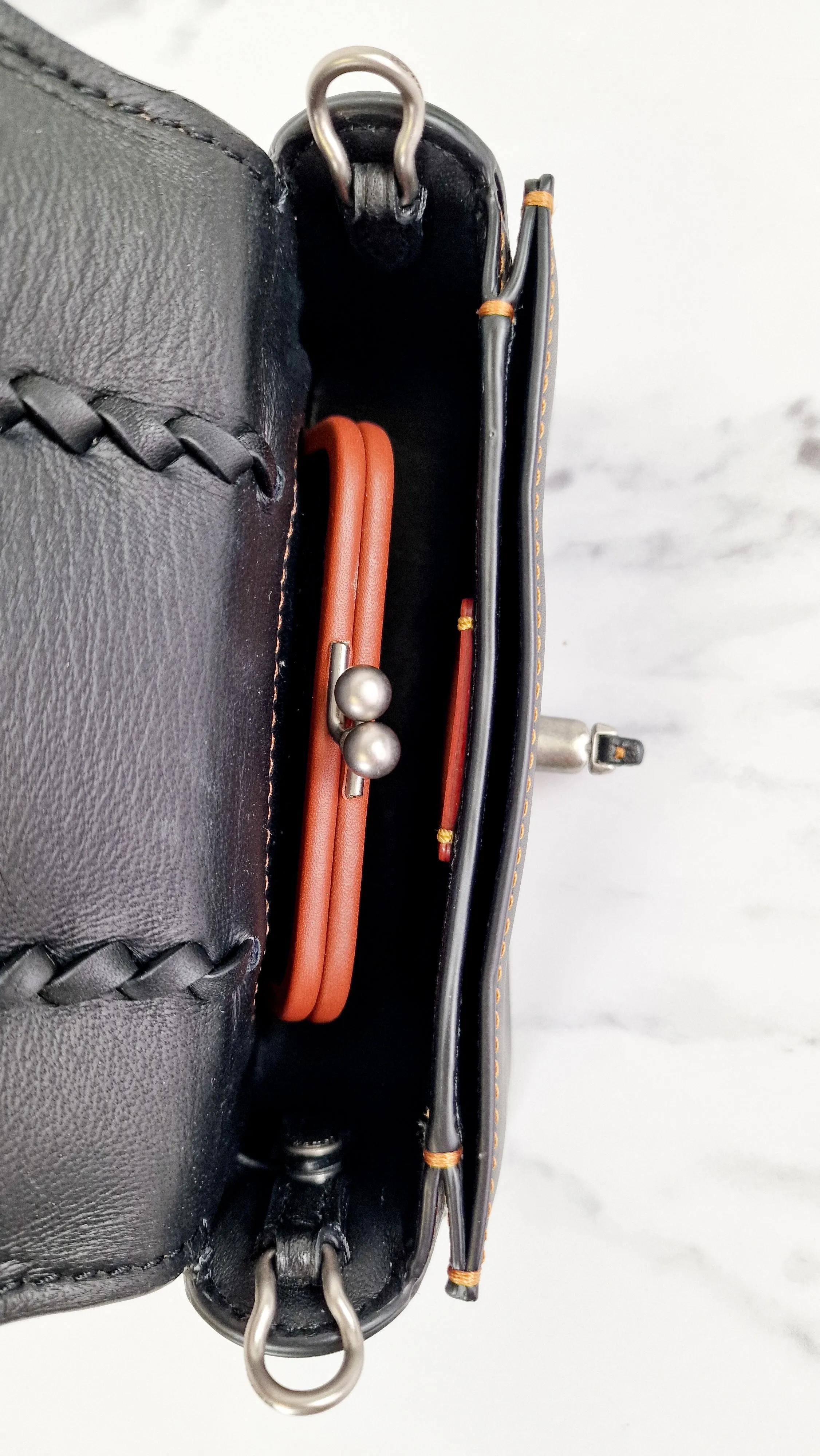 Coach 1941 Dinkier with Whipstitch Snake Trim in Black Smooth Leather With Dark Red Burgundy Snakeskin - Crossbody Bag Clutch Mini Dinky - Coach 86819