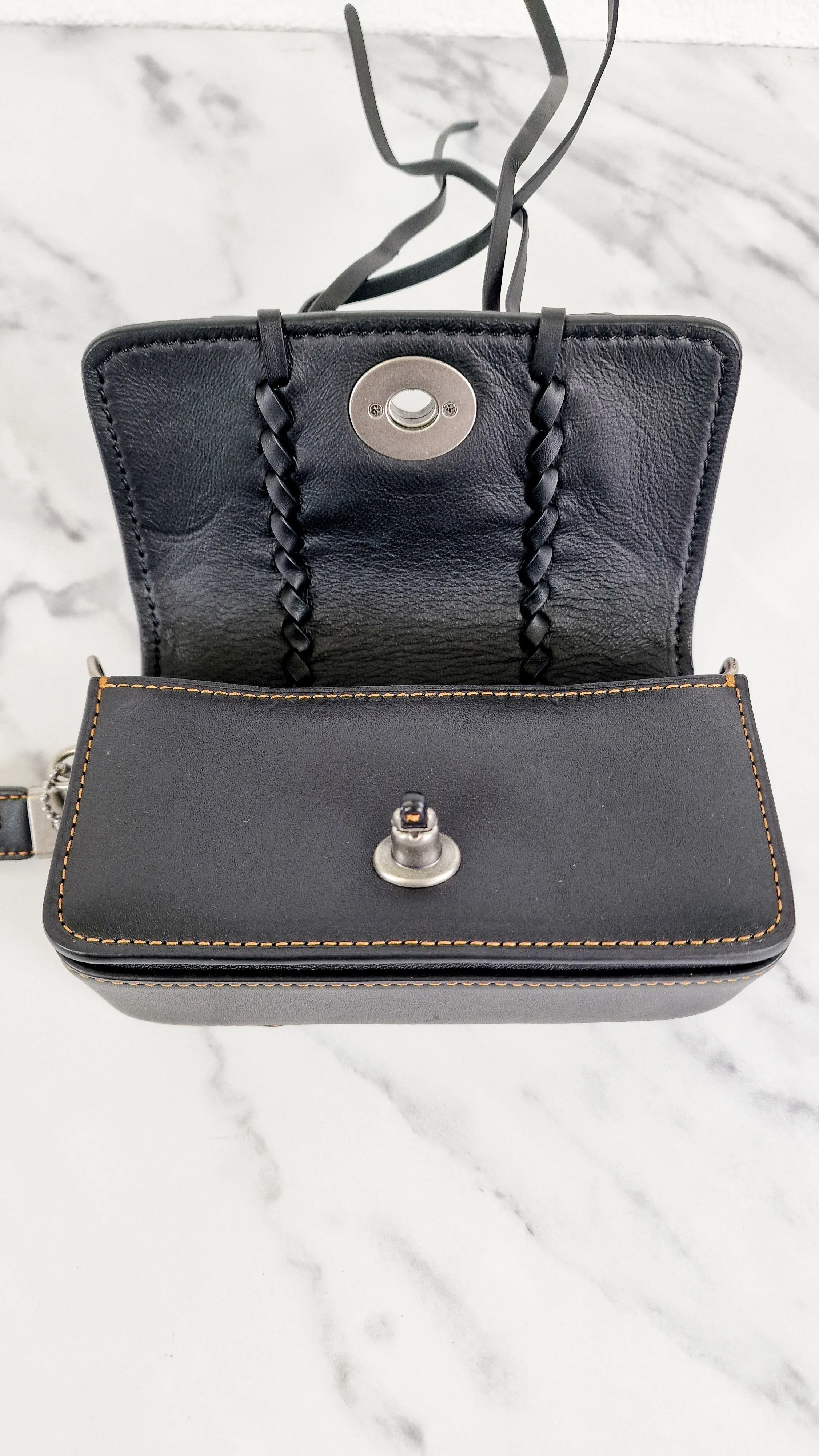 Coach 1941 Dinkier with Whipstitch Snake Trim in Black Smooth Leather With Dark Red Burgundy Snakeskin - Crossbody Bag Clutch Mini Dinky - Coach 86819