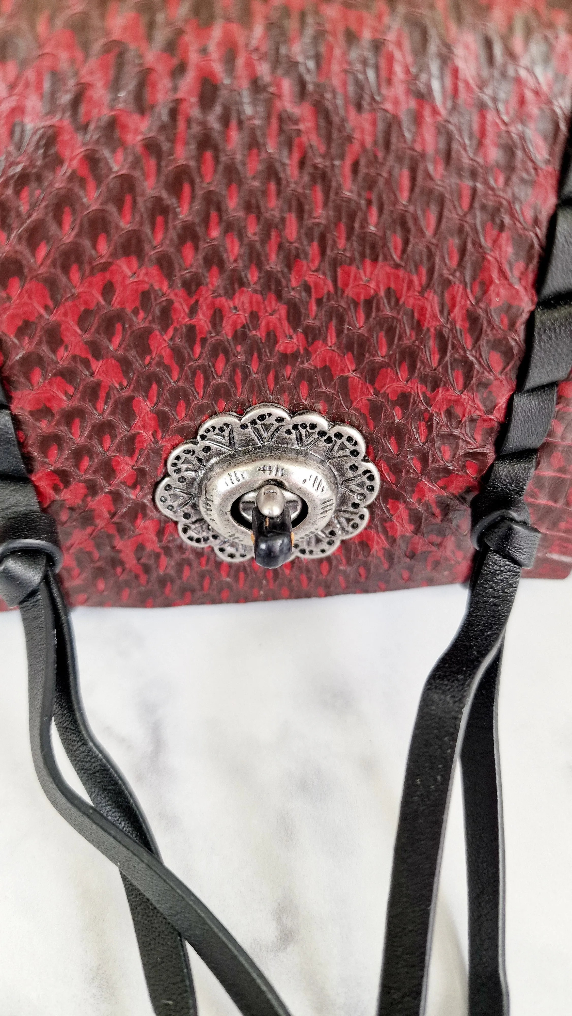 Coach 1941 Dinkier with Whipstitch Snake Trim in Black Smooth Leather With Dark Red Burgundy Snakeskin - Crossbody Bag Clutch Mini Dinky - Coach 86819
