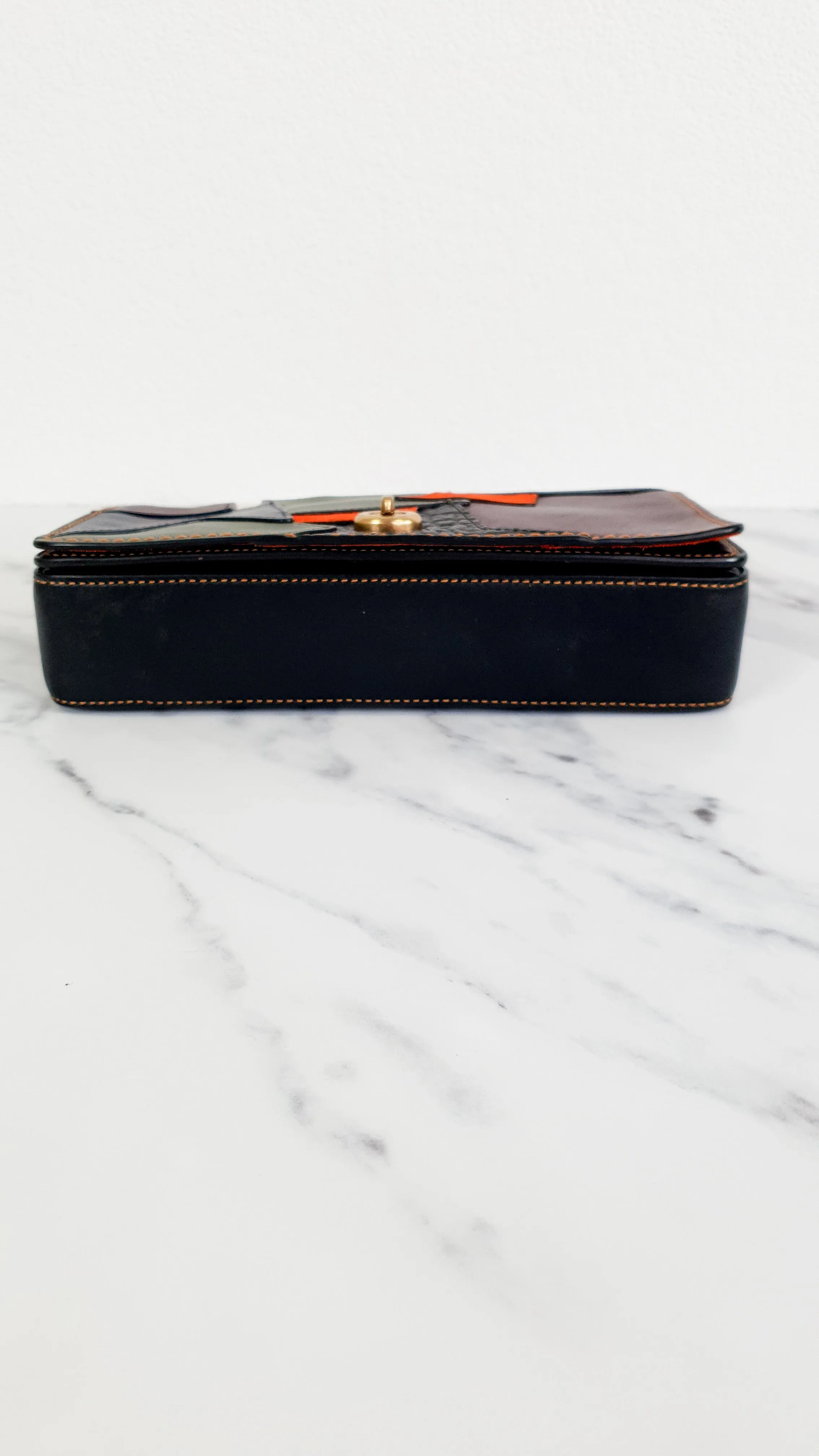 Coach 1941 Dinky Crossbody Bag With Patchwork Leather & Suede in Black, Orange, Blue & Chalk - Coach 38179