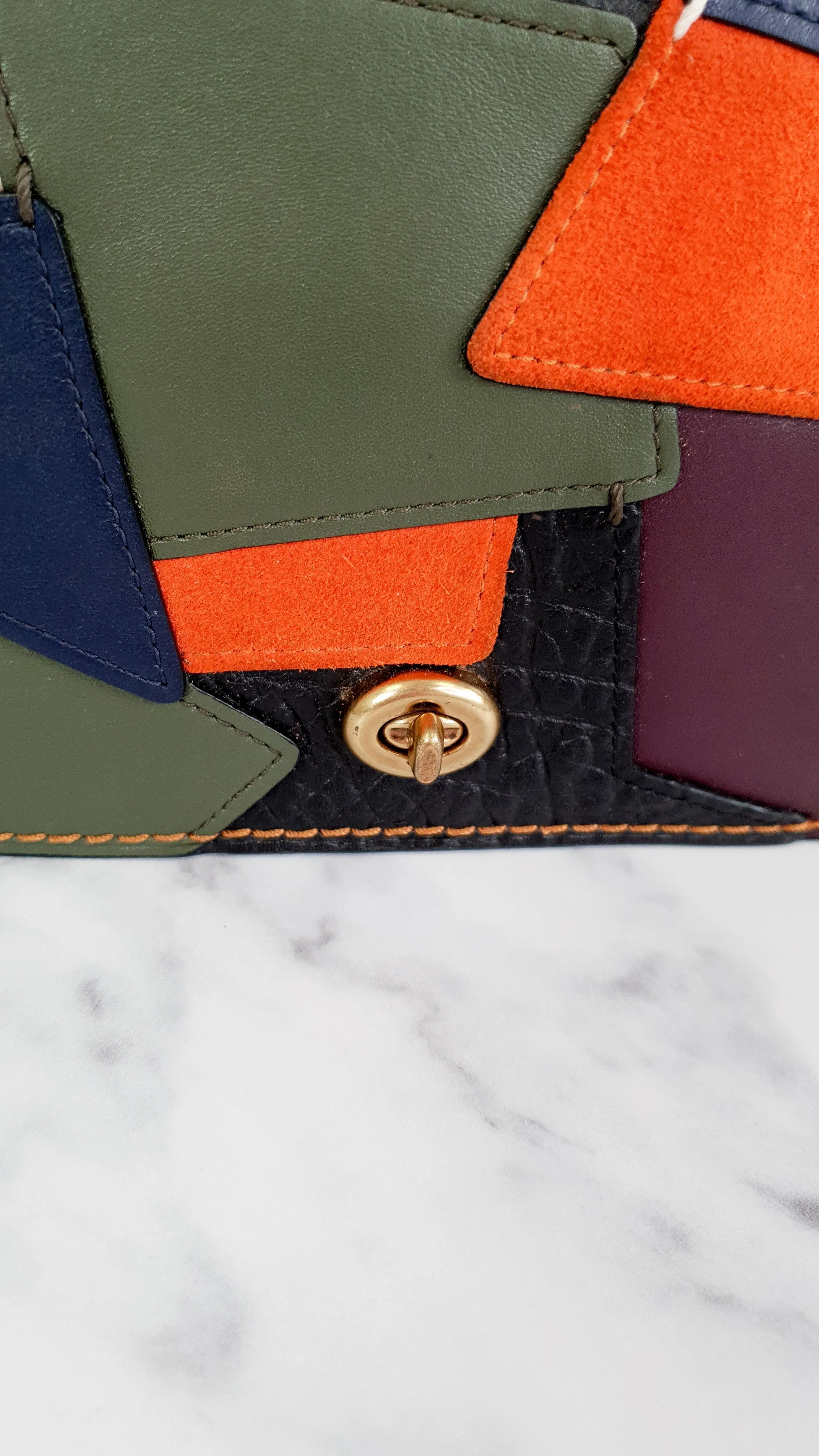 Coach 1941 Dinky Crossbody Bag With Patchwork Leather & Suede in Black, Orange, Blue & Chalk - Coach 38179