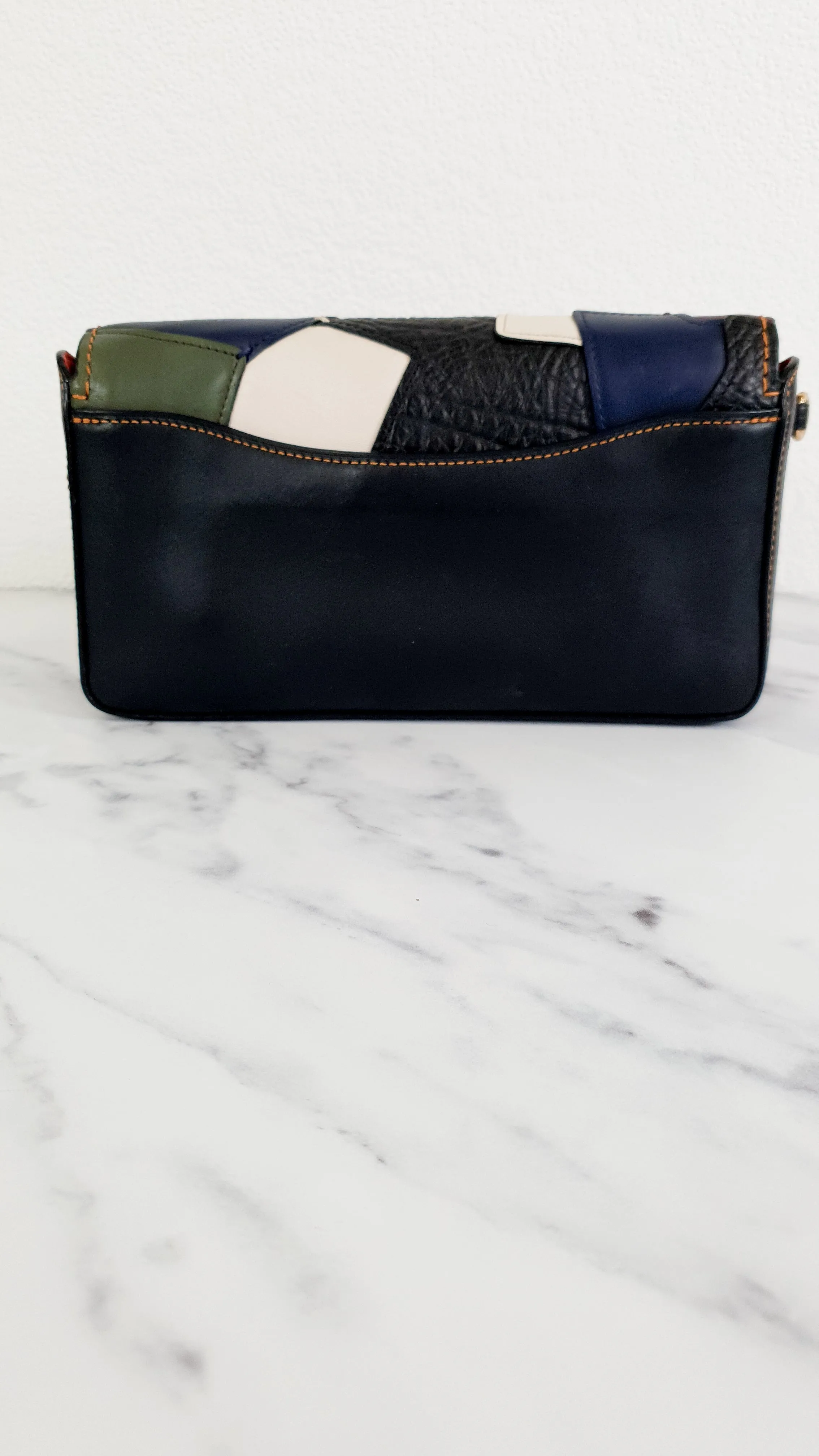 Coach 1941 Dinky Crossbody Bag With Patchwork Leather & Suede in Black, Orange, Blue & Chalk - Coach 38179