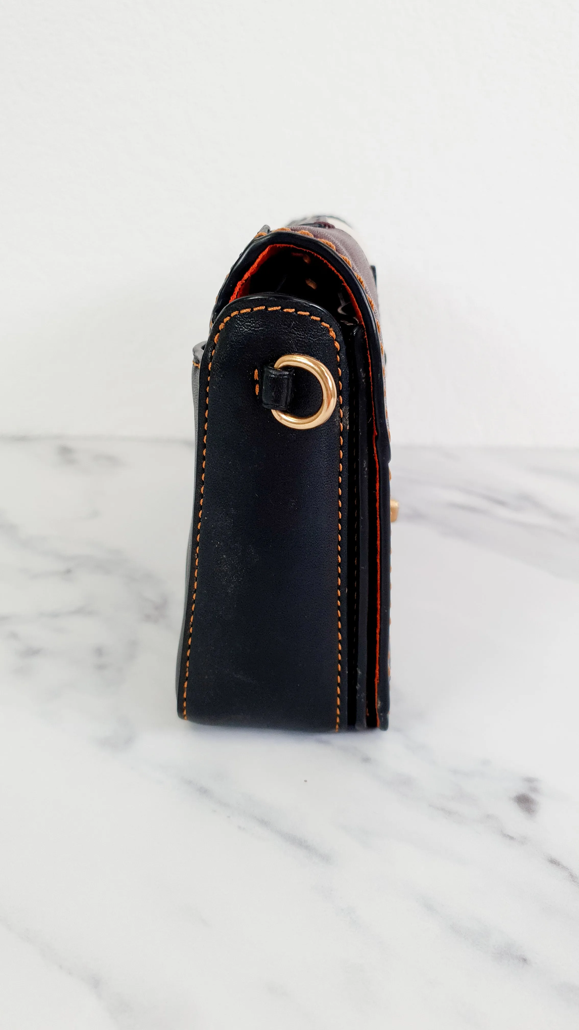 Coach 1941 Dinky Crossbody Bag With Patchwork Leather & Suede in Black, Orange, Blue & Chalk - Coach 38179