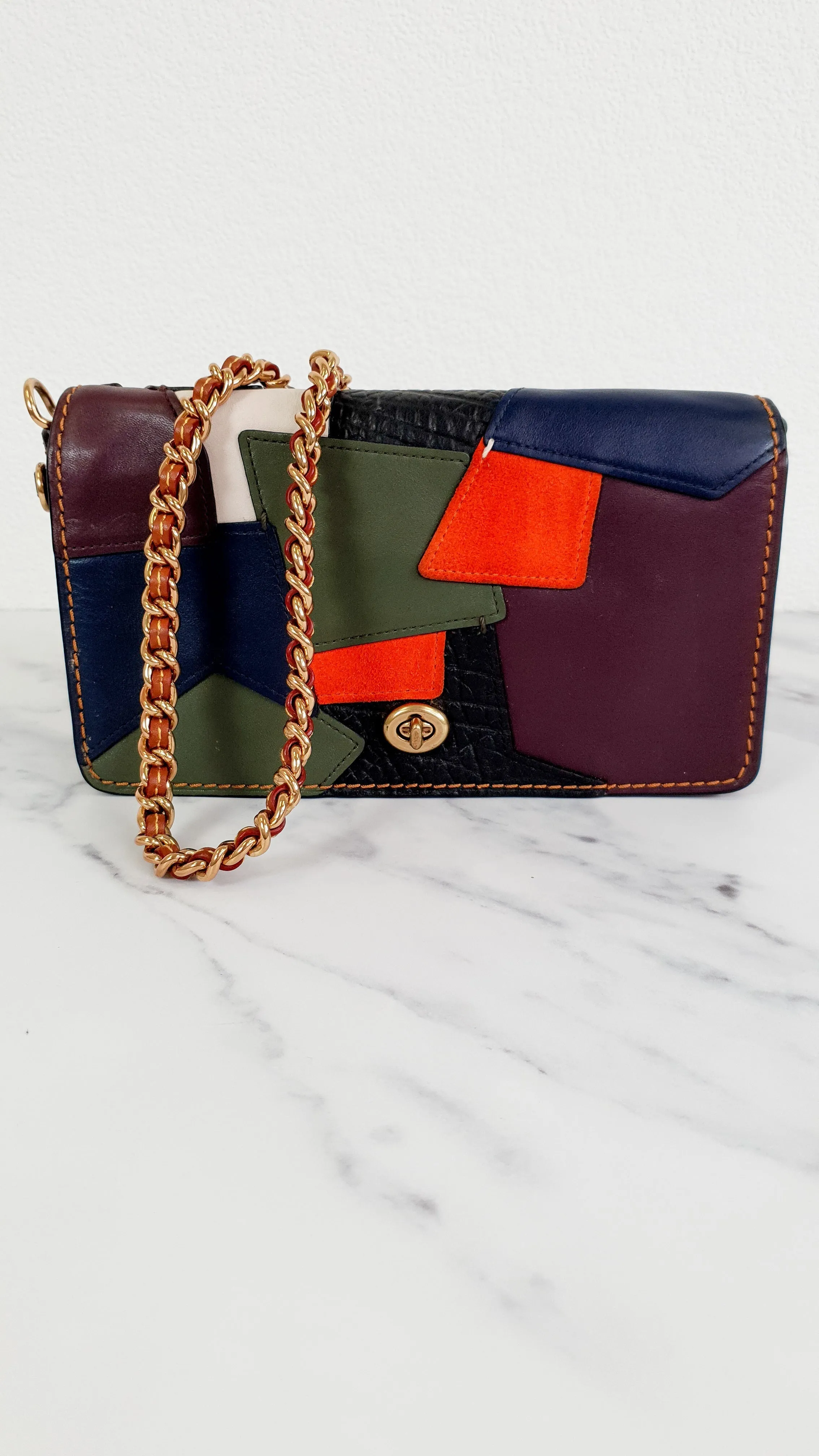 Coach 1941 Dinky Crossbody Bag With Patchwork Leather & Suede in Black, Orange, Blue & Chalk - Coach 38179