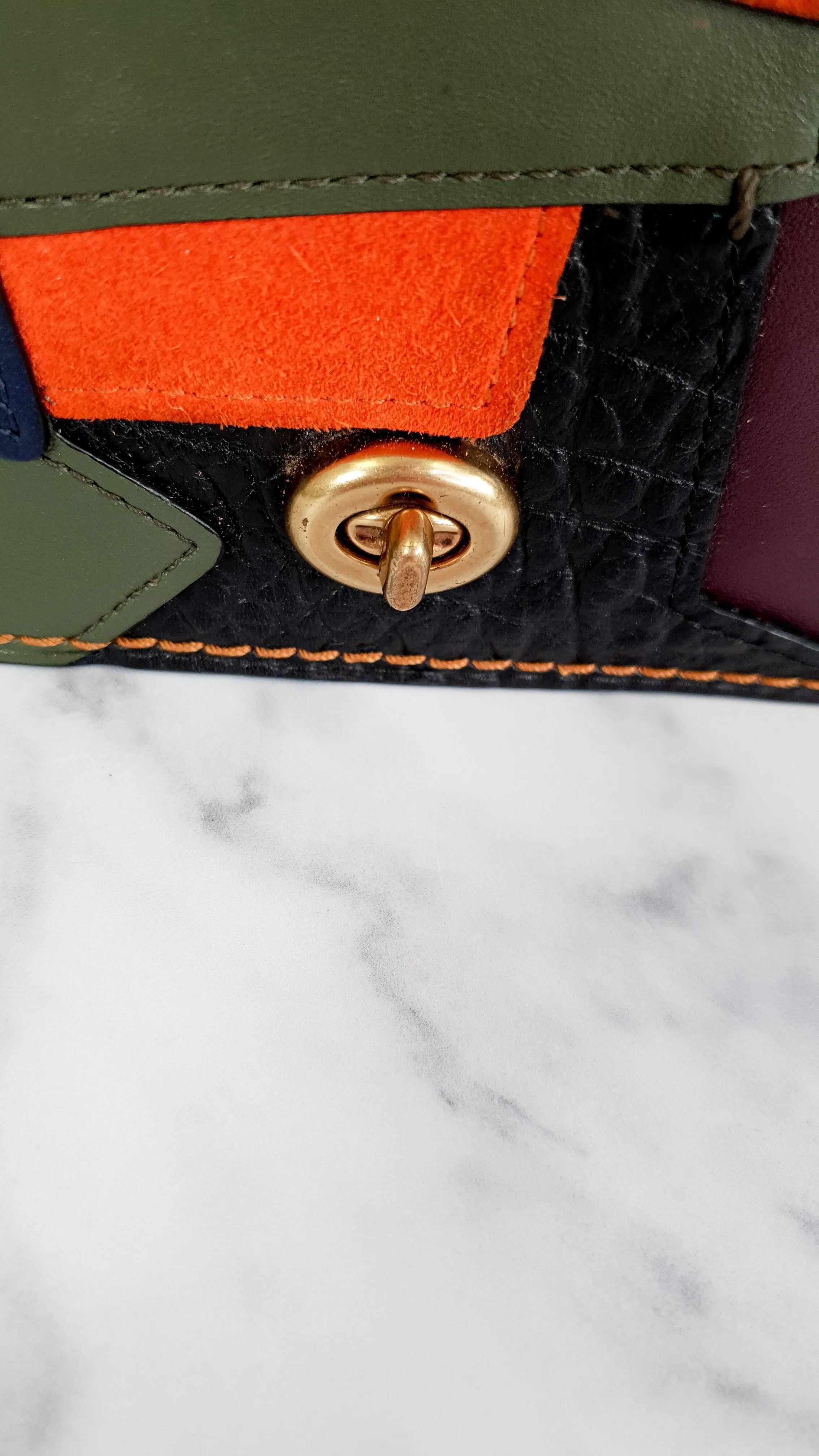 Coach 1941 Dinky Crossbody Bag With Patchwork Leather & Suede in Black, Orange, Blue & Chalk - Coach 38179