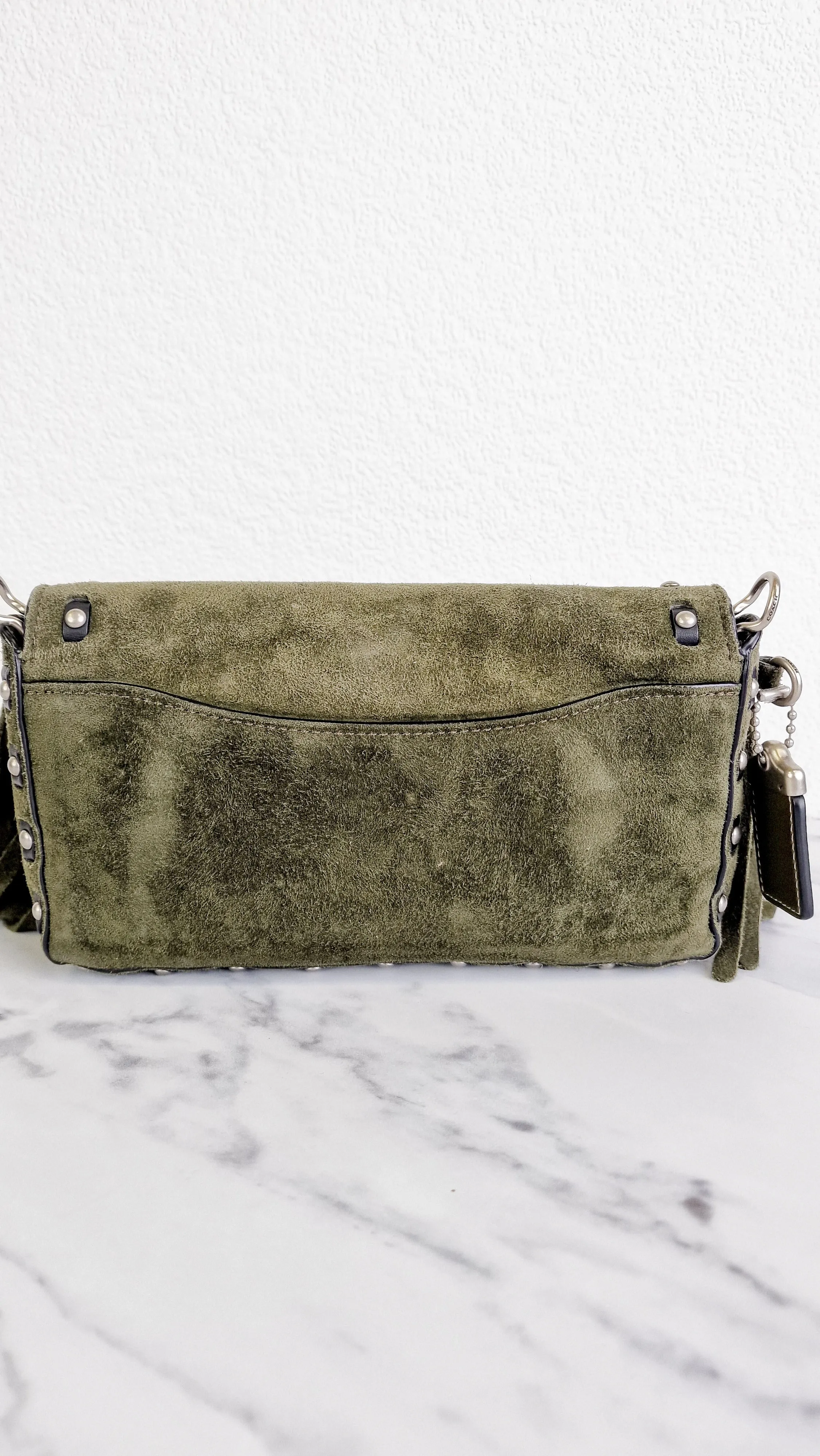 Coach 1941 Dinky in Fern Green Cervo Suede with Fringe & Light Antique Nickel Concho Turnlock - Crossbody Bag Shoulder Bag - Coach 86821