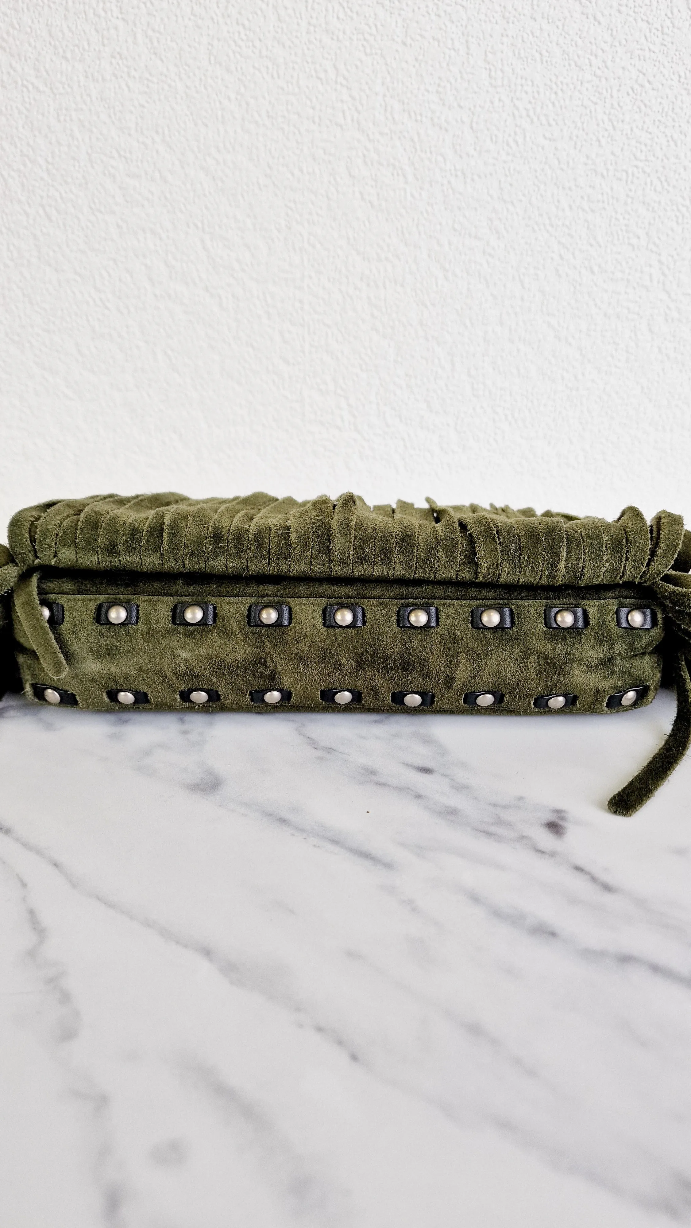 Coach 1941 Dinky in Fern Green Cervo Suede with Fringe & Light Antique Nickel Concho Turnlock - Crossbody Bag Shoulder Bag - Coach 86821
