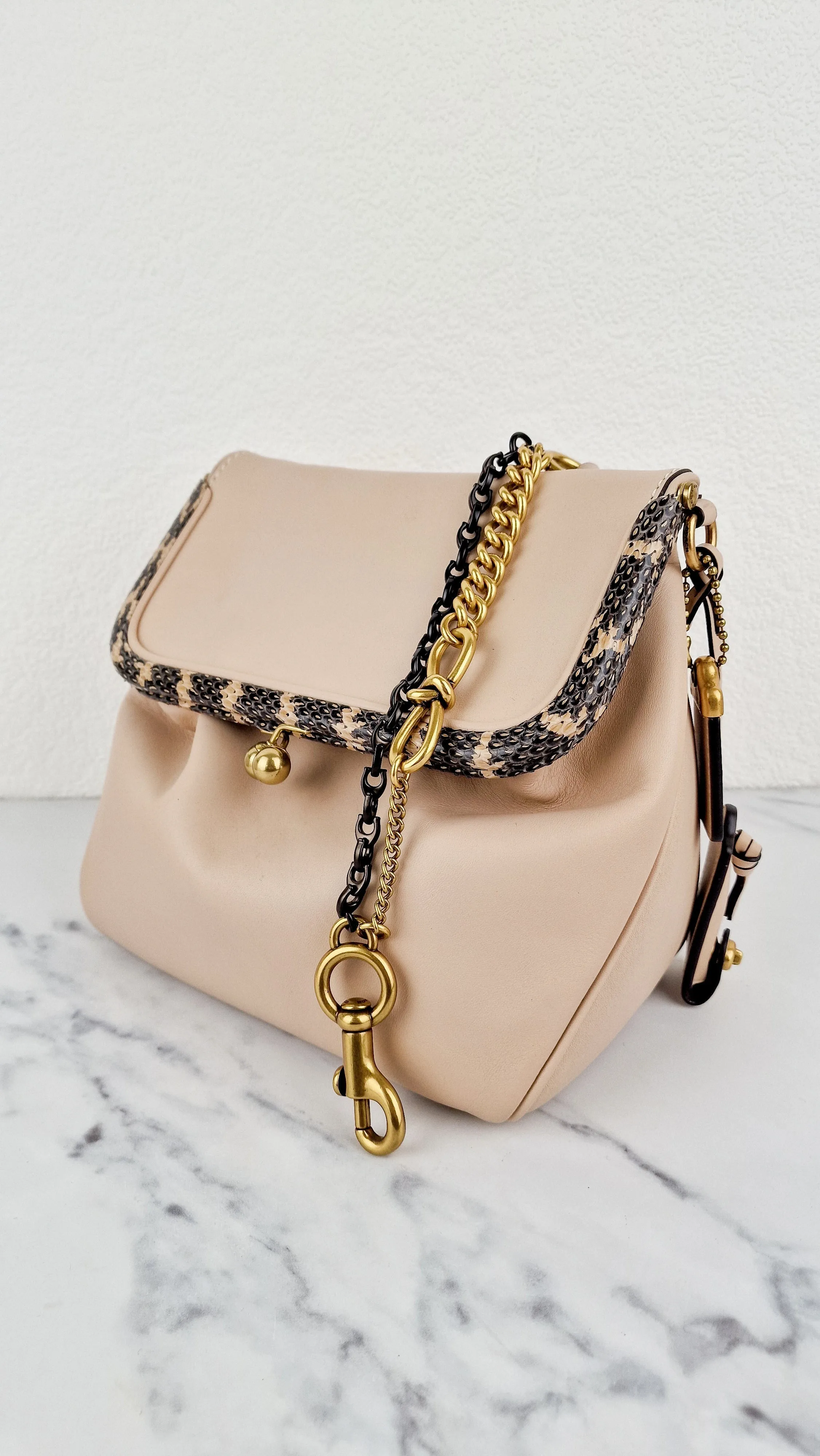Coach 1941 Rider Bag 24 Crossbody Snakeskin in Beige Sand Cream Smooth Leather - Coach 75501