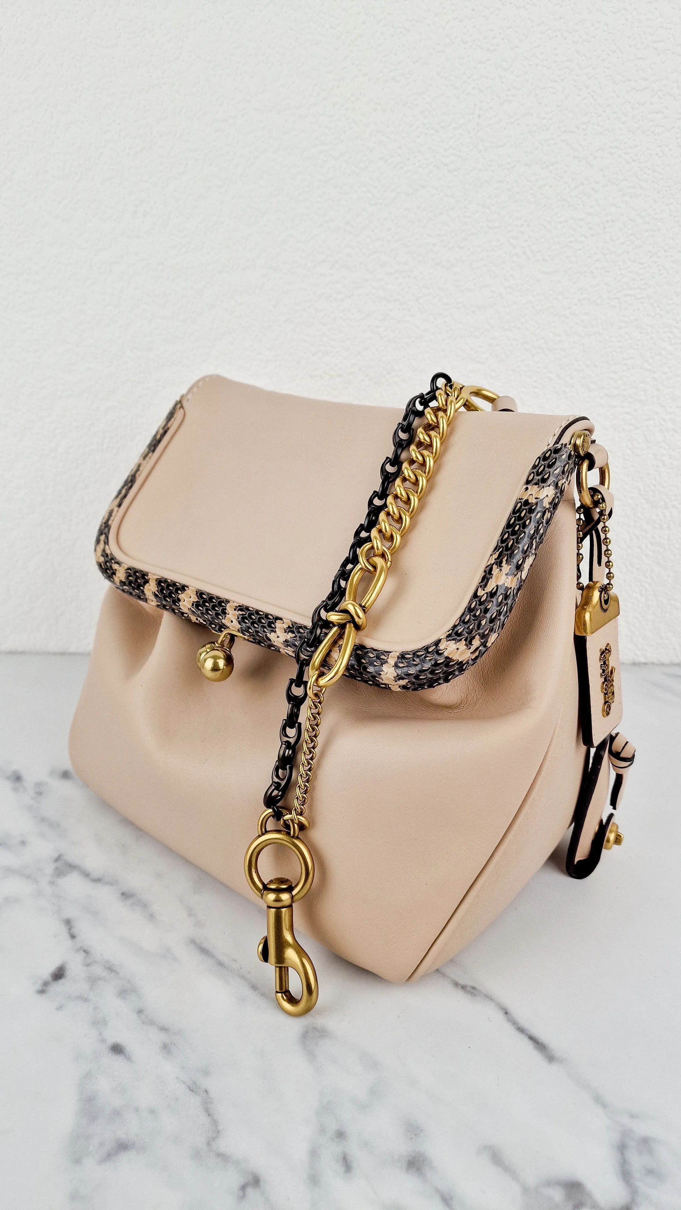 Coach 1941 Rider Bag 24 Crossbody Snakeskin in Beige Sand Cream Smooth Leather - Coach 75501