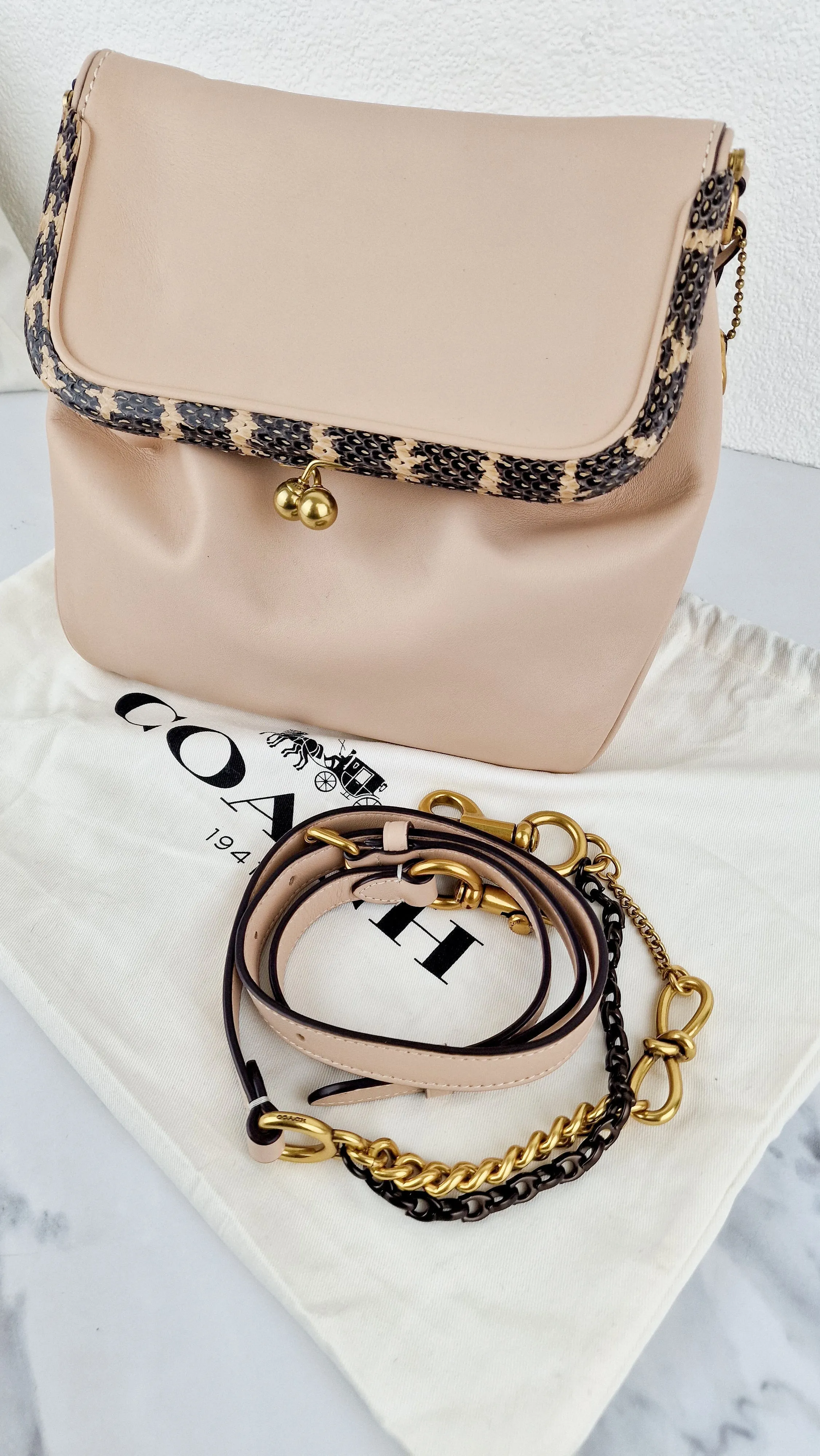 Coach 1941 Rider Bag 24 Crossbody Snakeskin in Beige Sand Cream Smooth Leather - Coach 75501