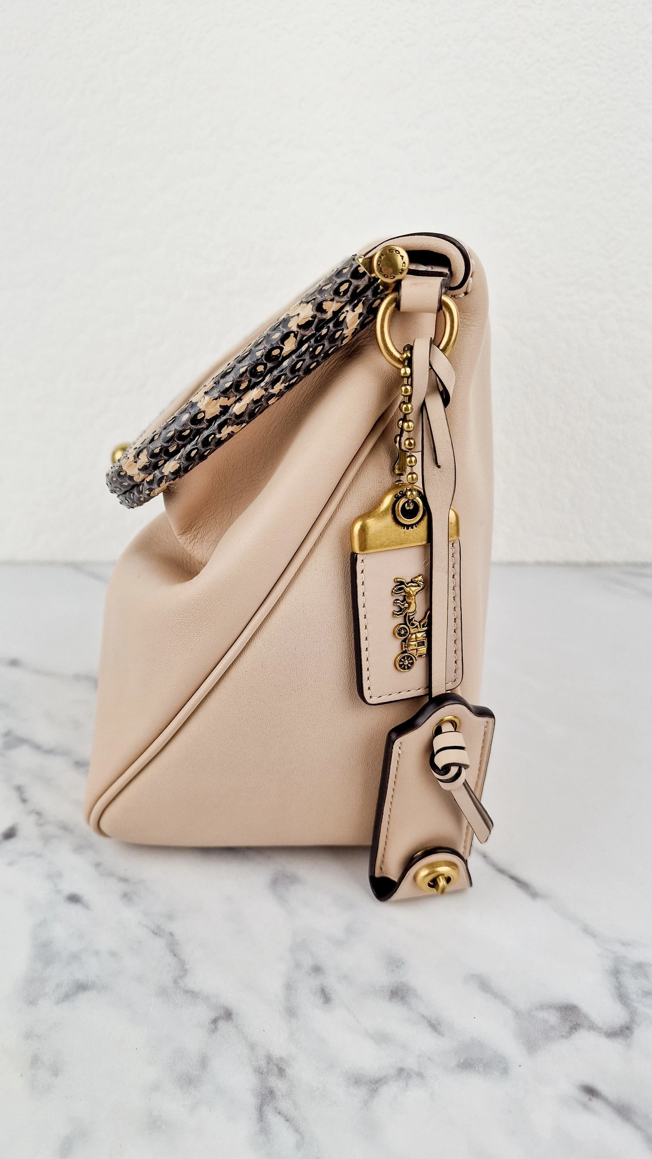 Coach 1941 Rider Bag 24 Crossbody Snakeskin in Beige Sand Cream Smooth Leather - Coach 75501