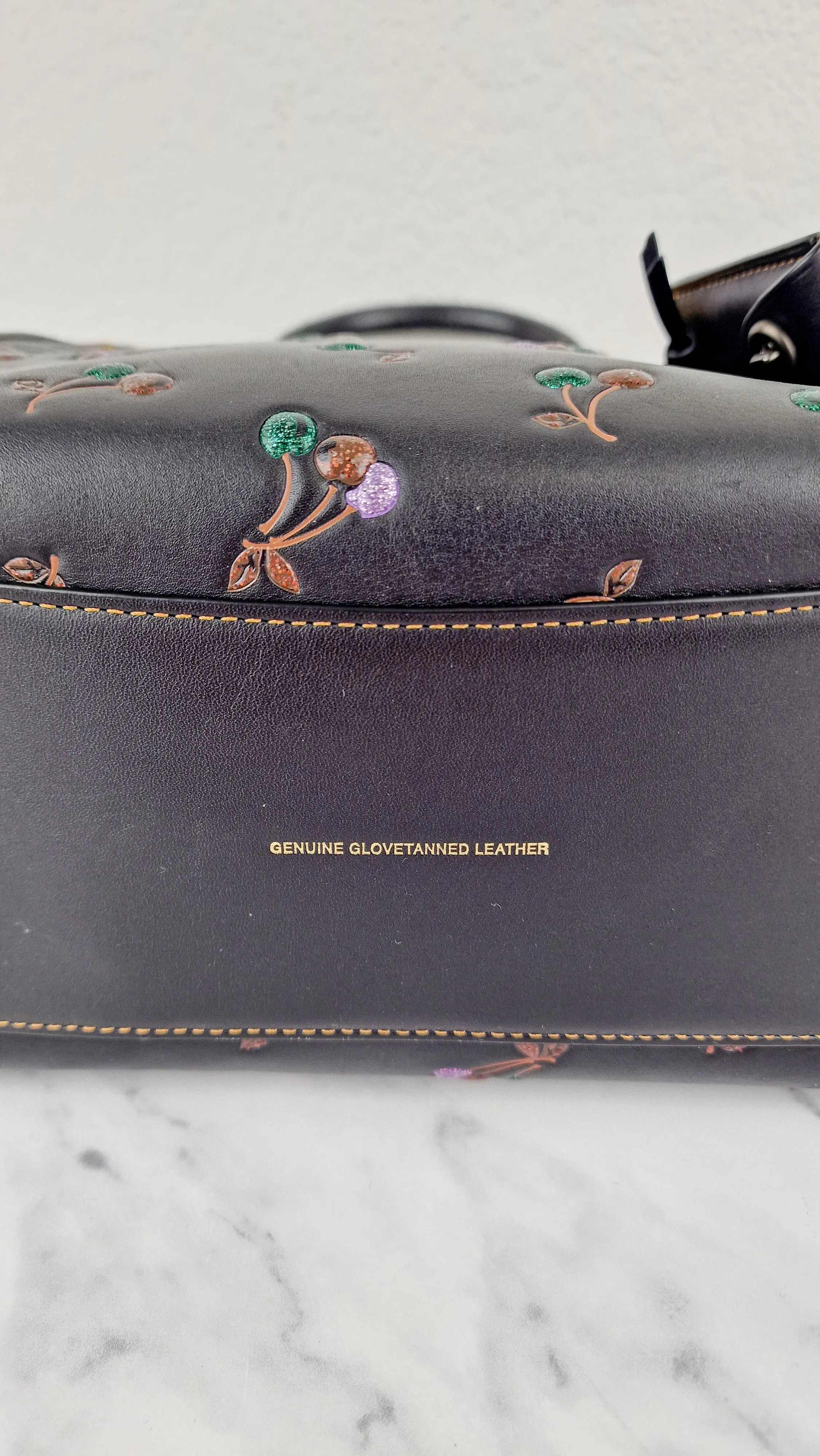 Coach 1941 Rogue 25 in Black with Cherries Cherry Bag - Shoulder Bag Handbag in Smooth Leather - Coach 21636