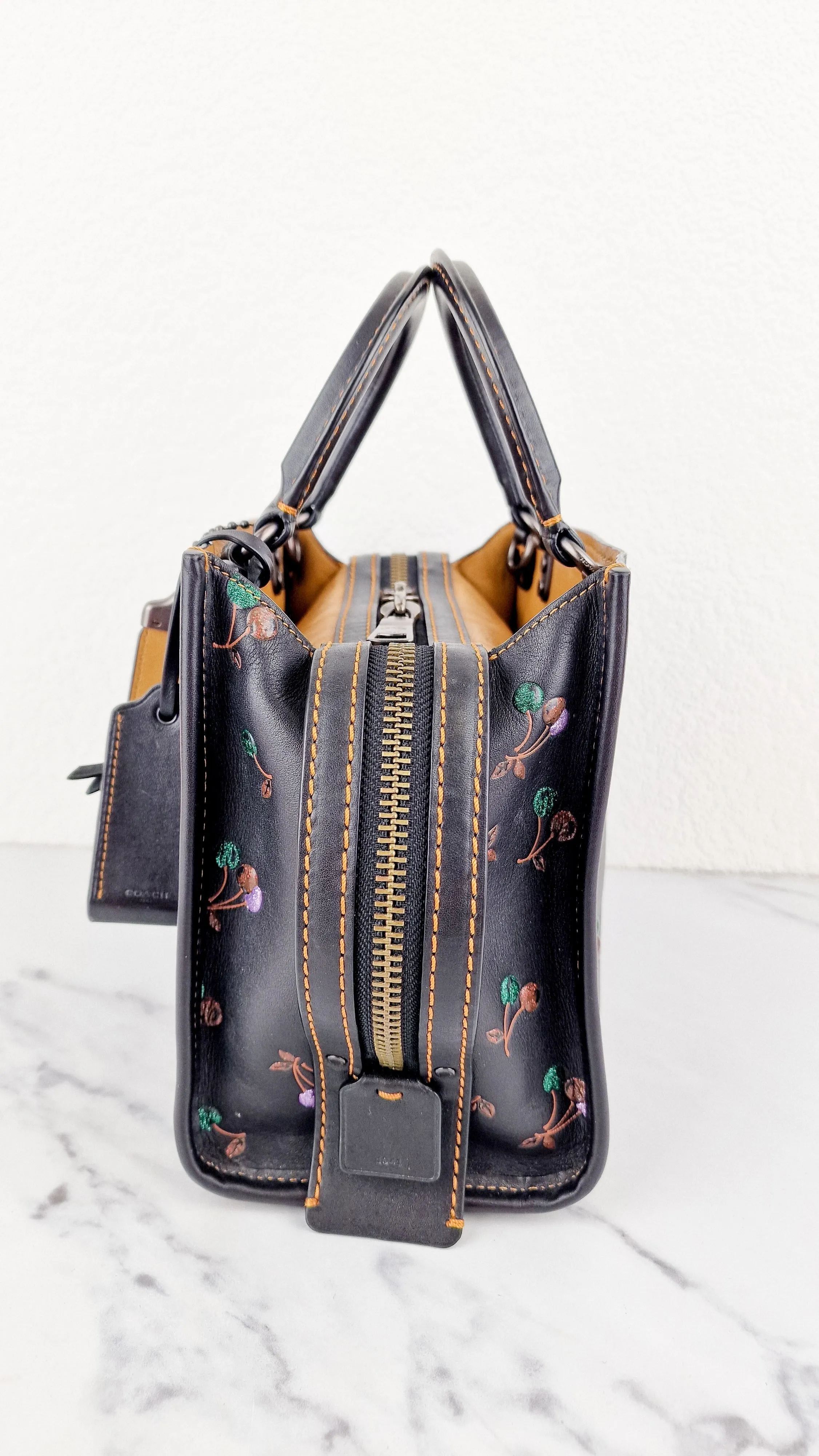 Coach 1941 Rogue 25 in Black with Cherries Cherry Bag - Shoulder Bag Handbag in Smooth Leather - Coach 21636