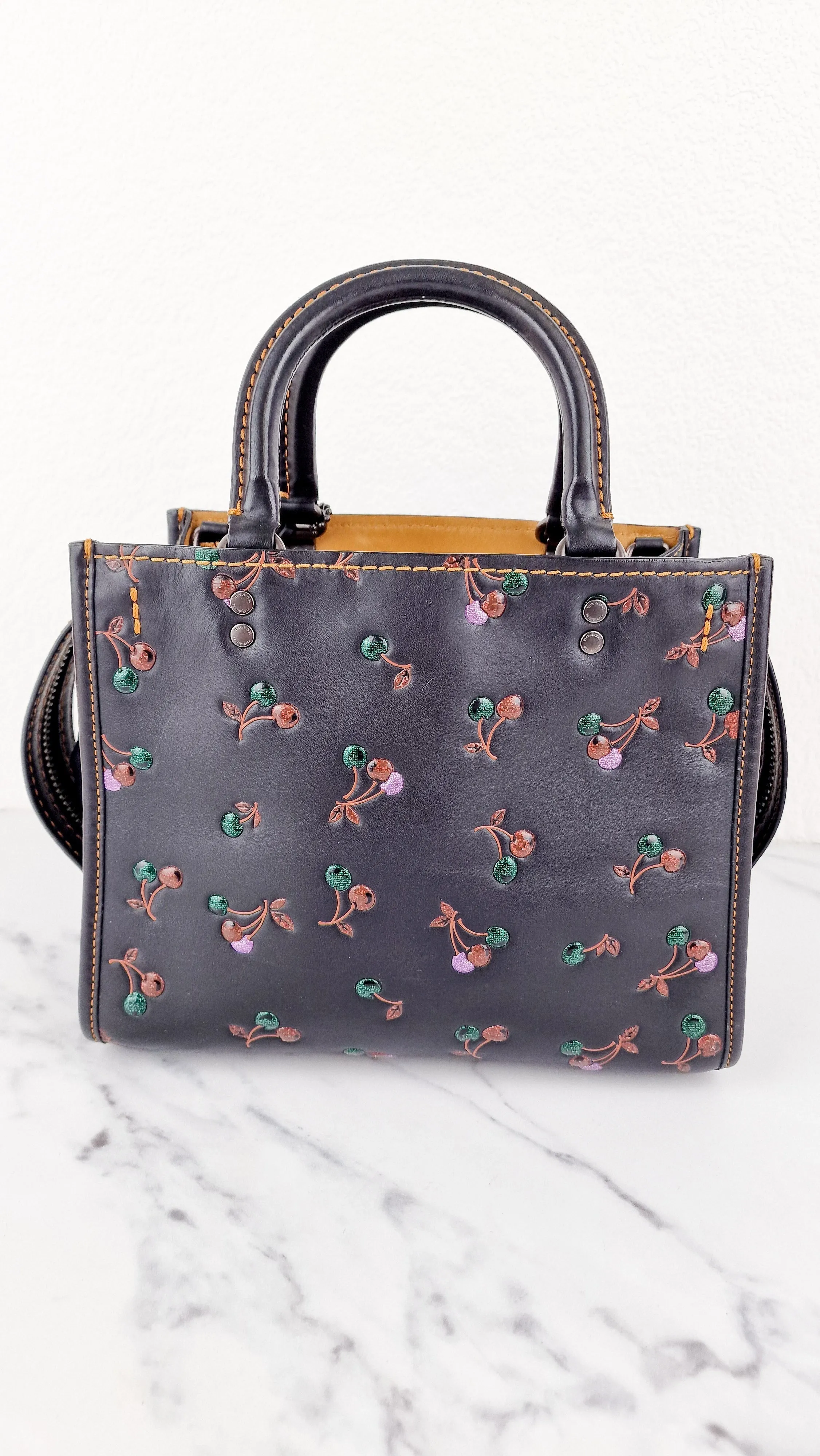 Coach 1941 Rogue 25 in Black with Cherries Cherry Bag - Shoulder Bag Handbag in Smooth Leather - Coach 21636