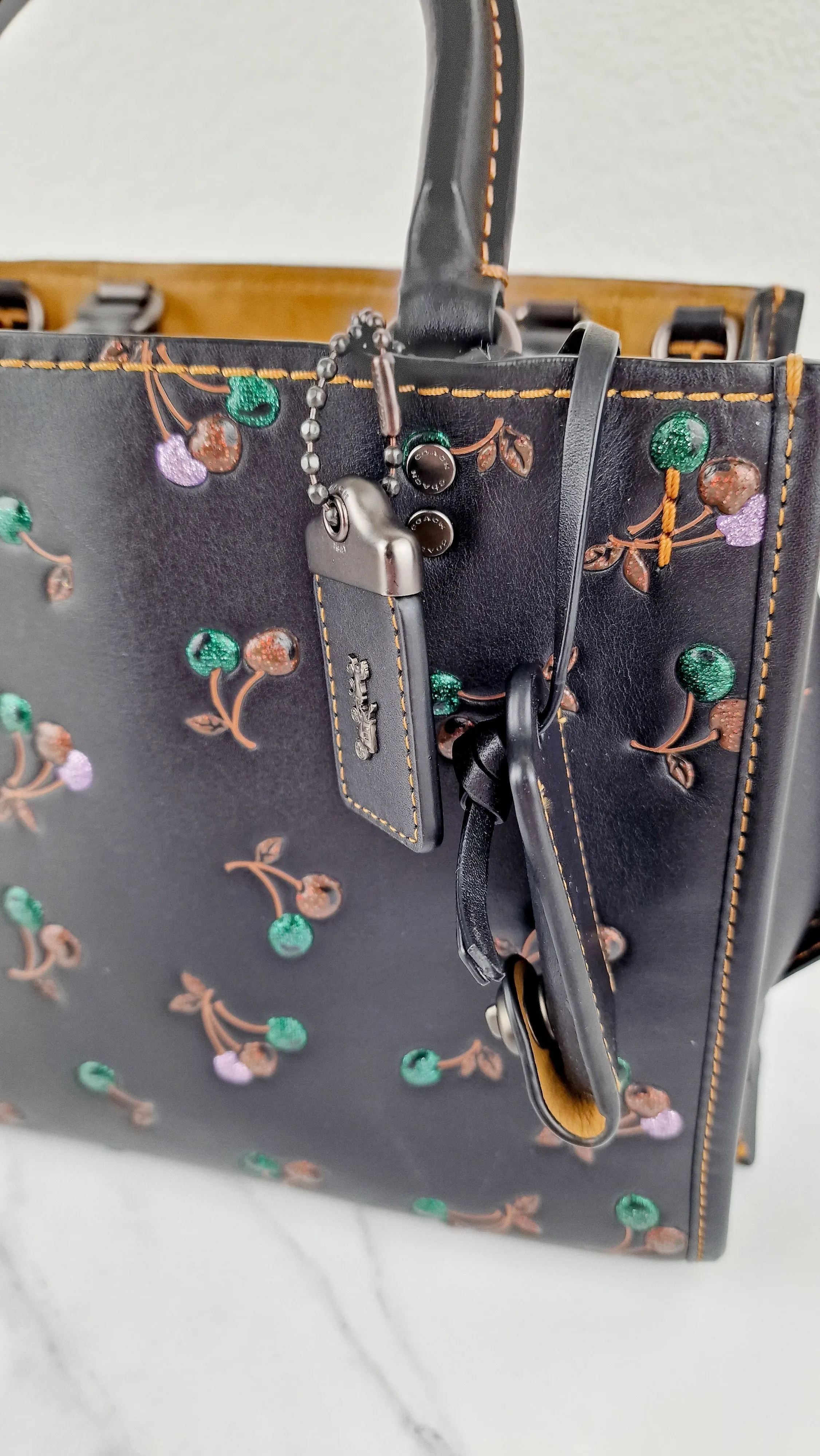 Coach 1941 Rogue 25 in Black with Cherries Cherry Bag - Shoulder Bag Handbag in Smooth Leather - Coach 21636