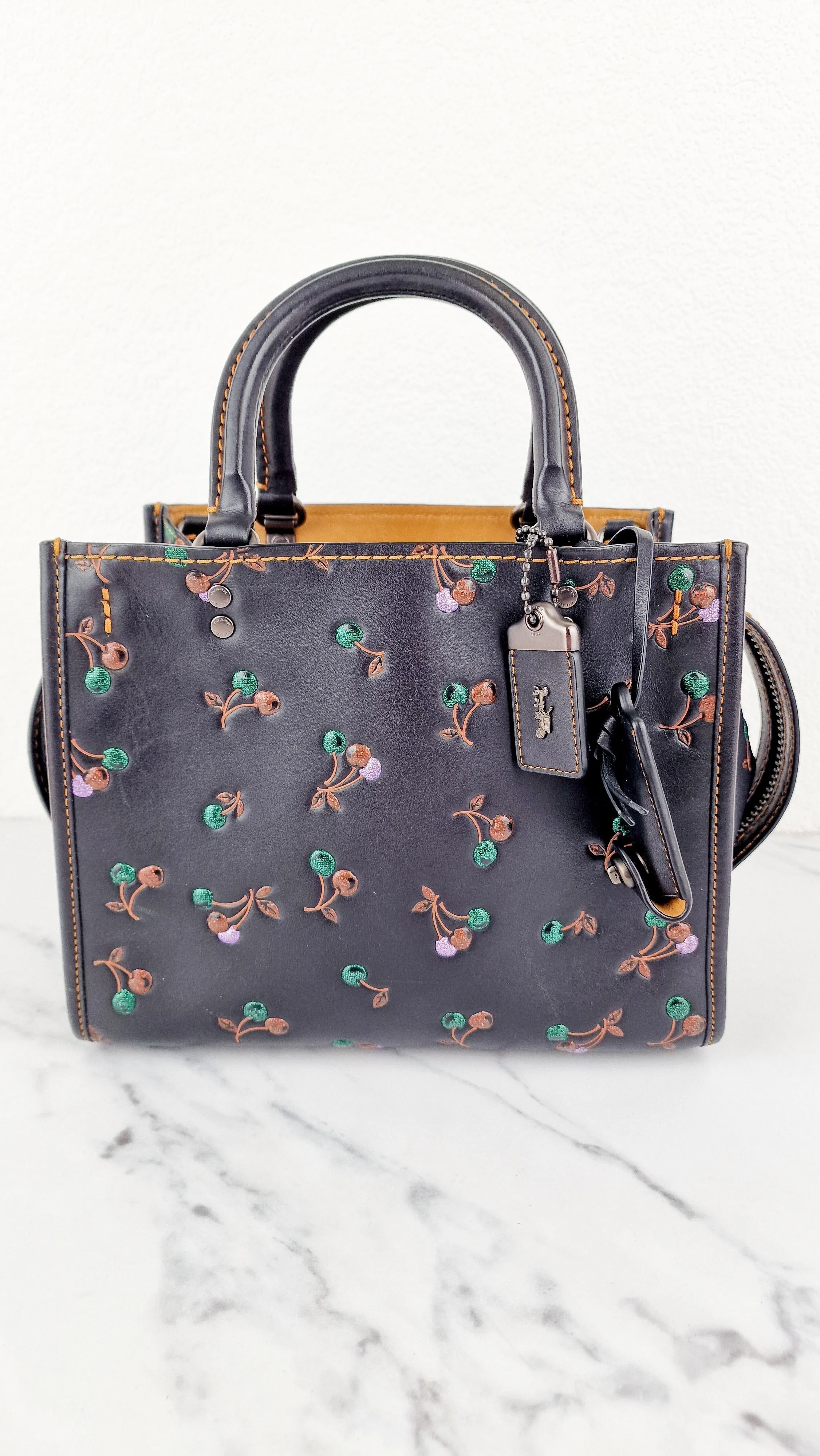 Coach 1941 Rogue 25 in Black with Cherries Cherry Bag - Shoulder Bag Handbag in Smooth Leather - Coach 21636