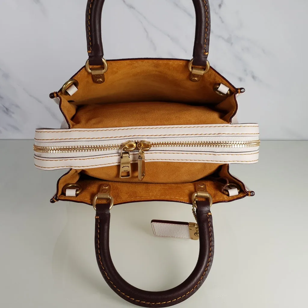 Coach 1941 Rogue 25 in Chalk - Shoulder Bag Handbag in White Pebble Leather Colorblock Oxblood Handles