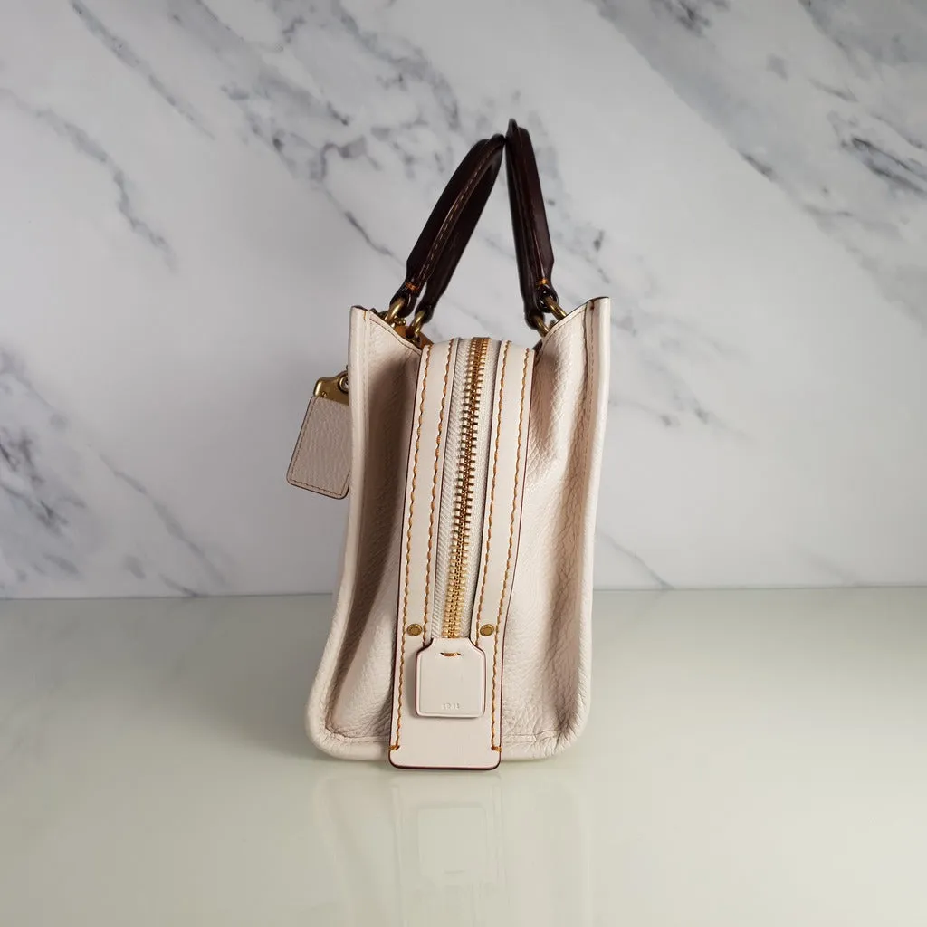 Coach 1941 Rogue 25 in Chalk - Shoulder Bag Handbag in White Pebble Leather Colorblock Oxblood Handles