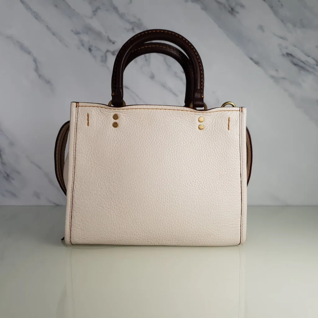 Coach 1941 Rogue 25 in Chalk - Shoulder Bag Handbag in White Pebble Leather Colorblock Oxblood Handles
