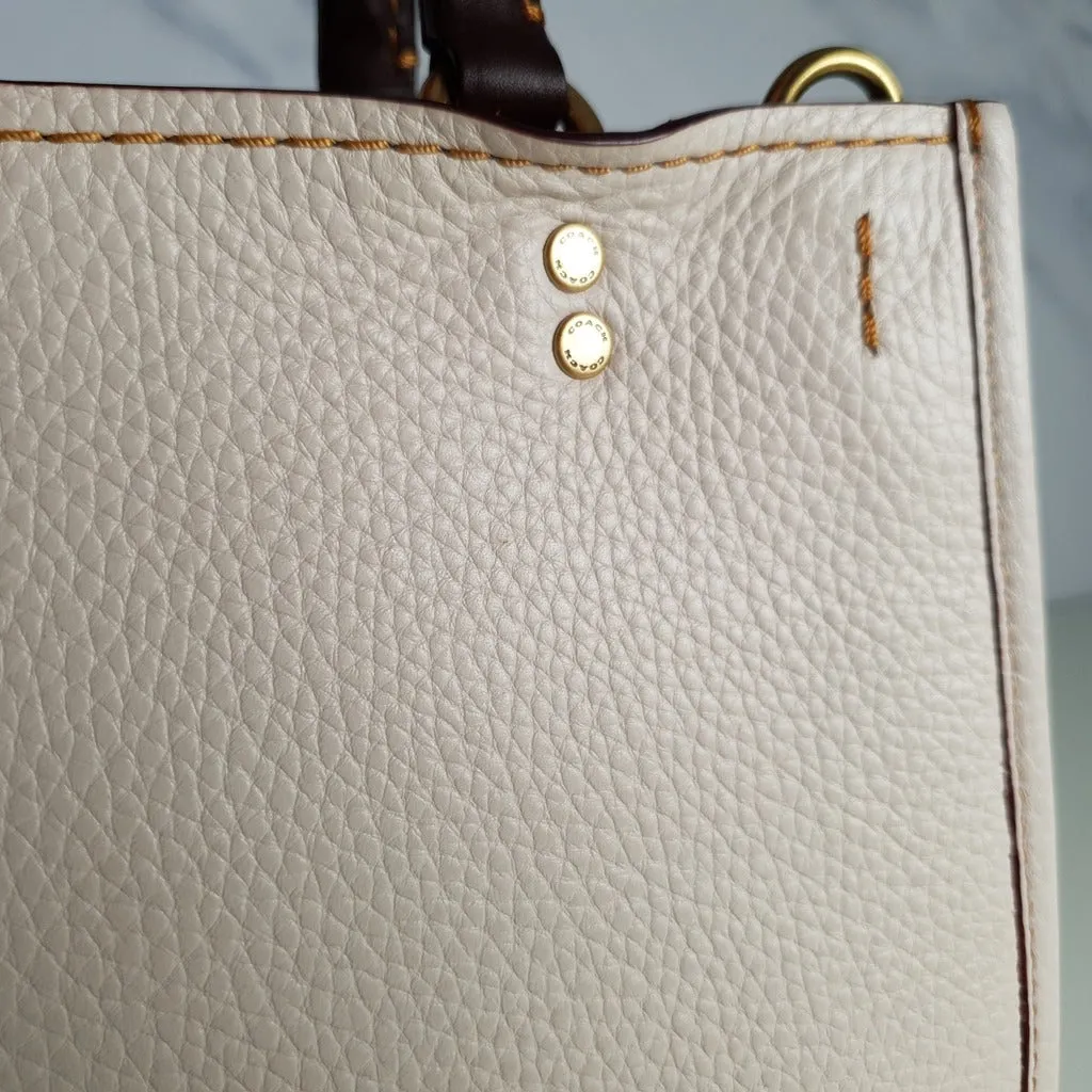 Coach 1941 Rogue 25 in Chalk - Shoulder Bag Handbag in White Pebble Leather Colorblock Oxblood Handles