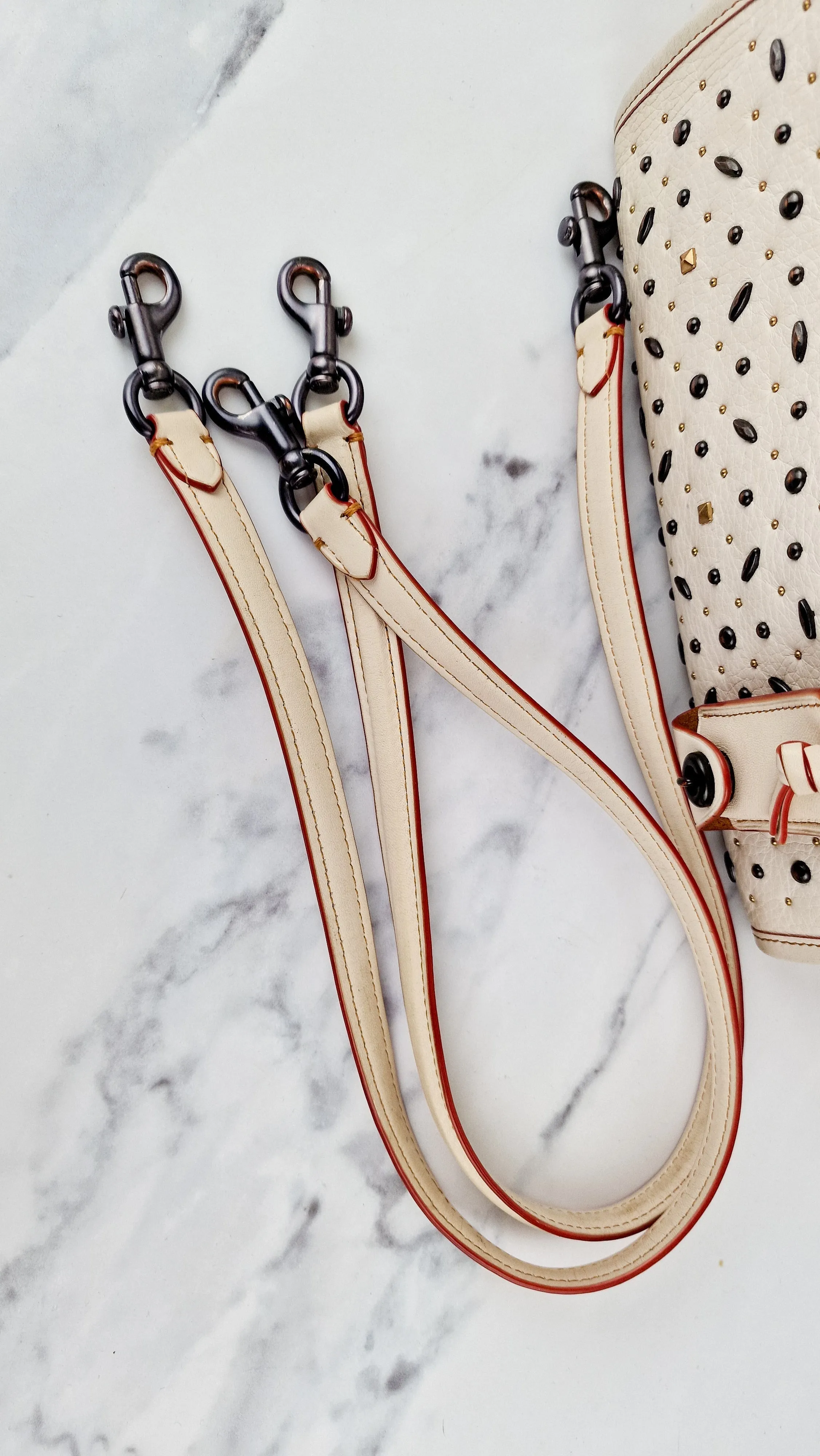Coach 1941 Rogue 25 in Chalk White With Pyramid Prairie Rivets Pebble Leather Satchel - Coach 54551