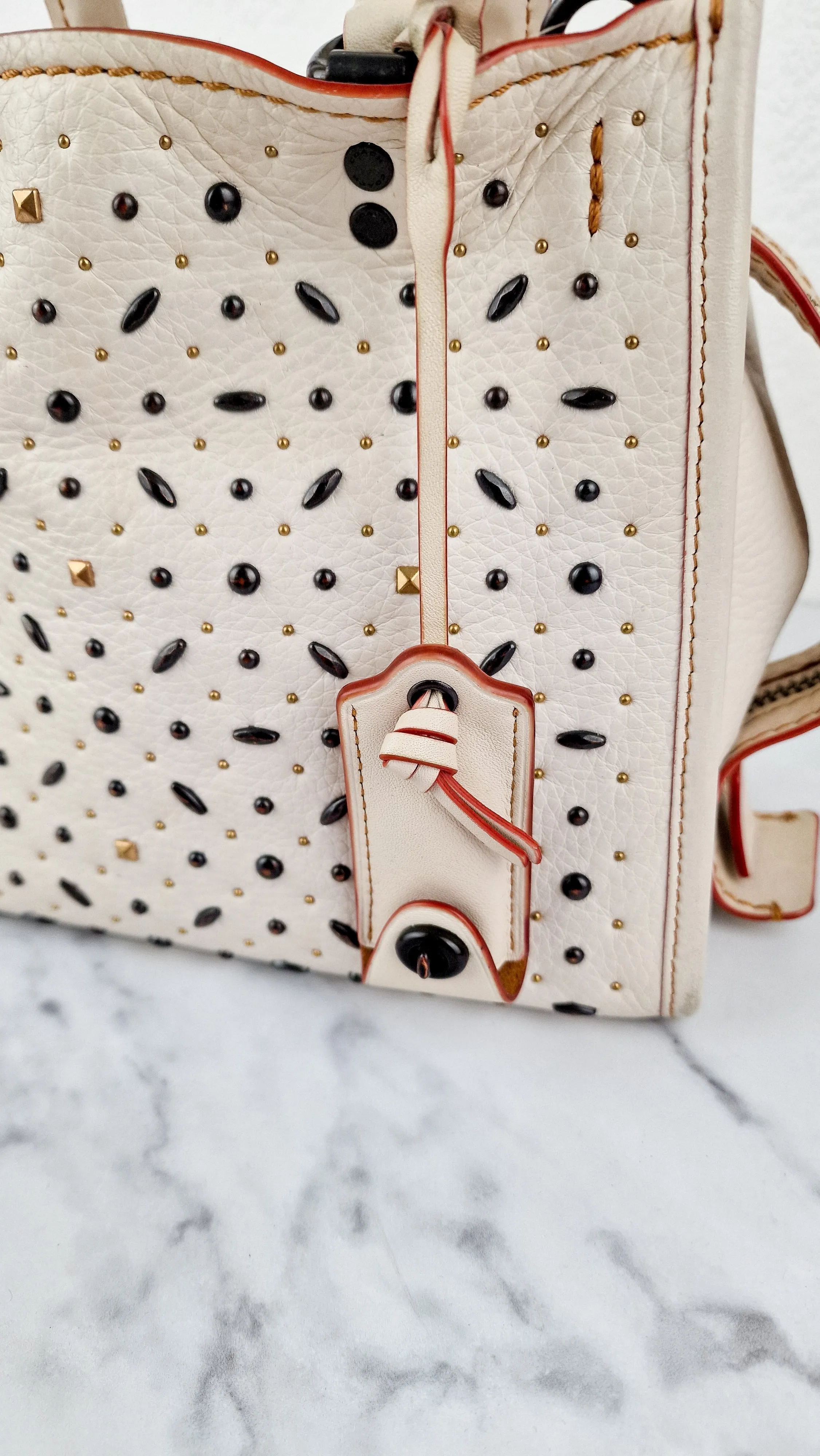 Coach 1941 Rogue 25 in Chalk White With Pyramid Prairie Rivets Pebble Leather Satchel - Coach 54551