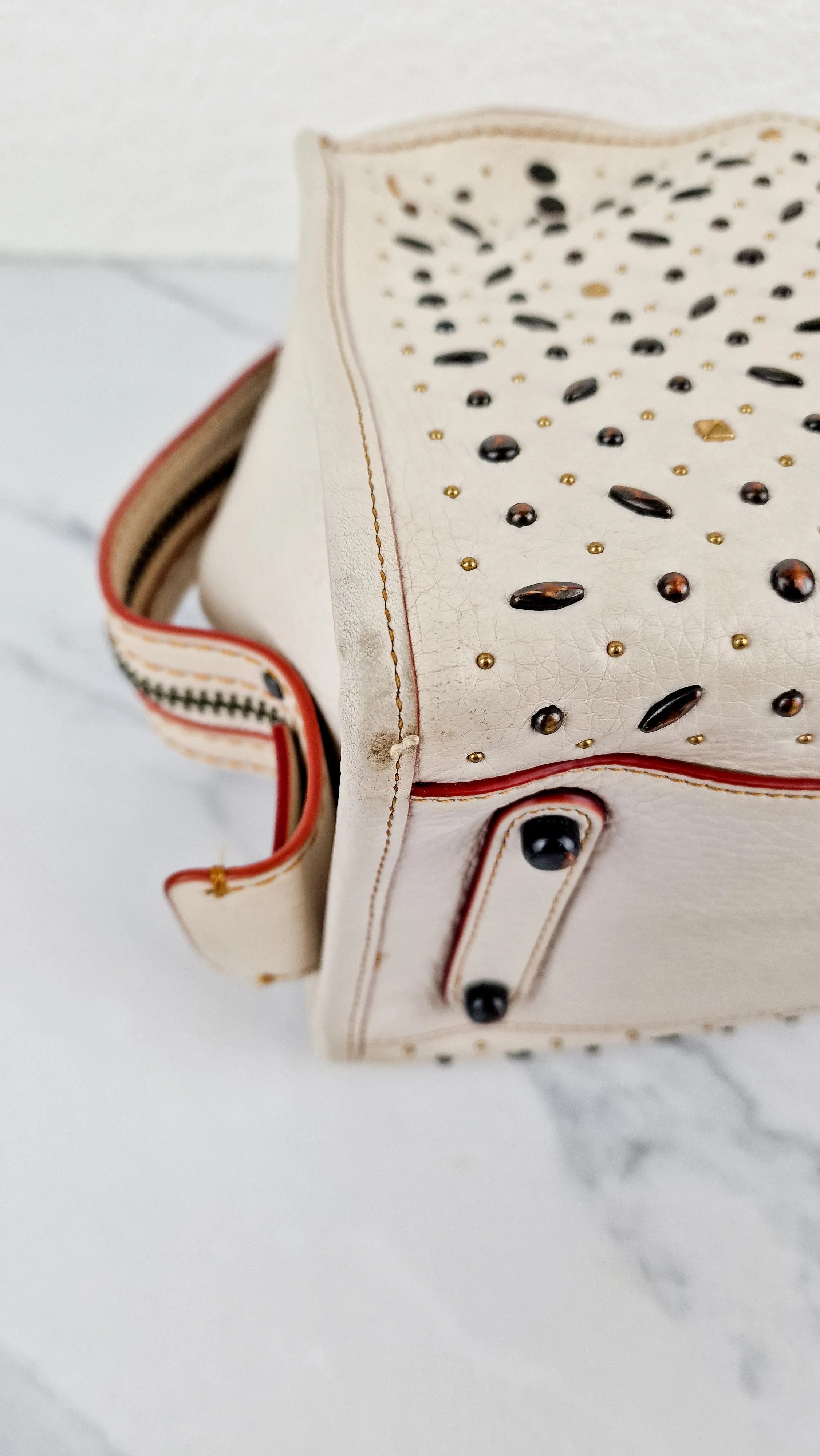 Coach 1941 Rogue 25 in Chalk White With Pyramid Prairie Rivets Pebble Leather Satchel - Coach 54551