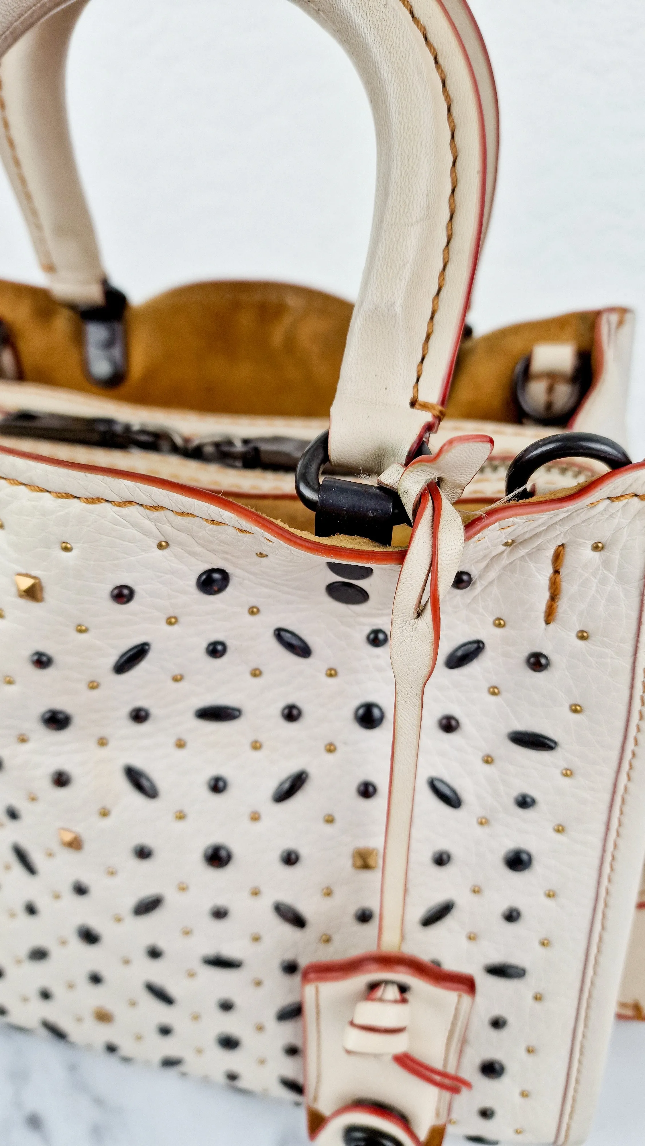 Coach 1941 Rogue 25 in Chalk White With Pyramid Prairie Rivets Pebble Leather Satchel - Coach 54551