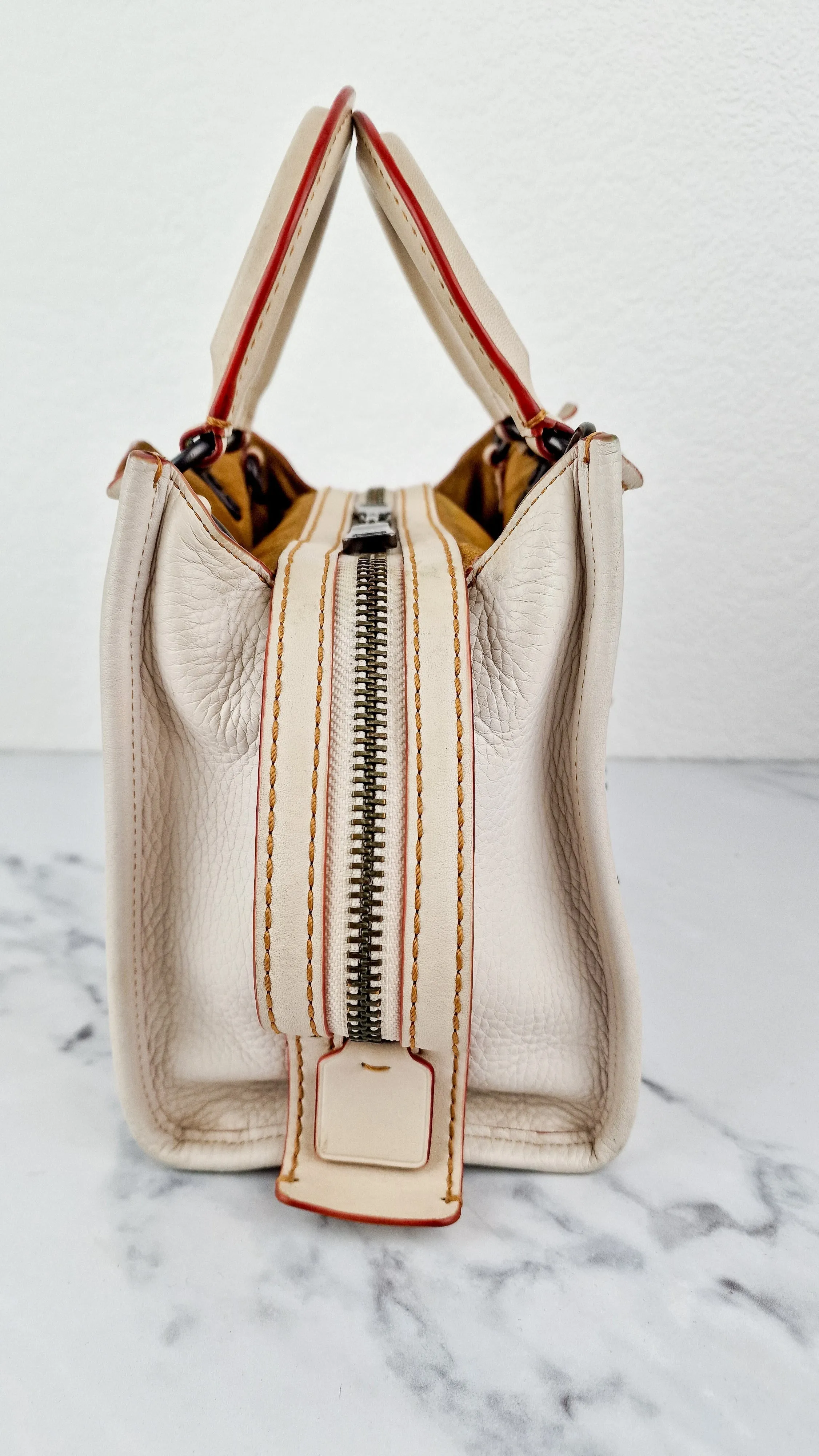 Coach 1941 Rogue 25 in Chalk White With Pyramid Prairie Rivets Pebble Leather Satchel - Coach 54551