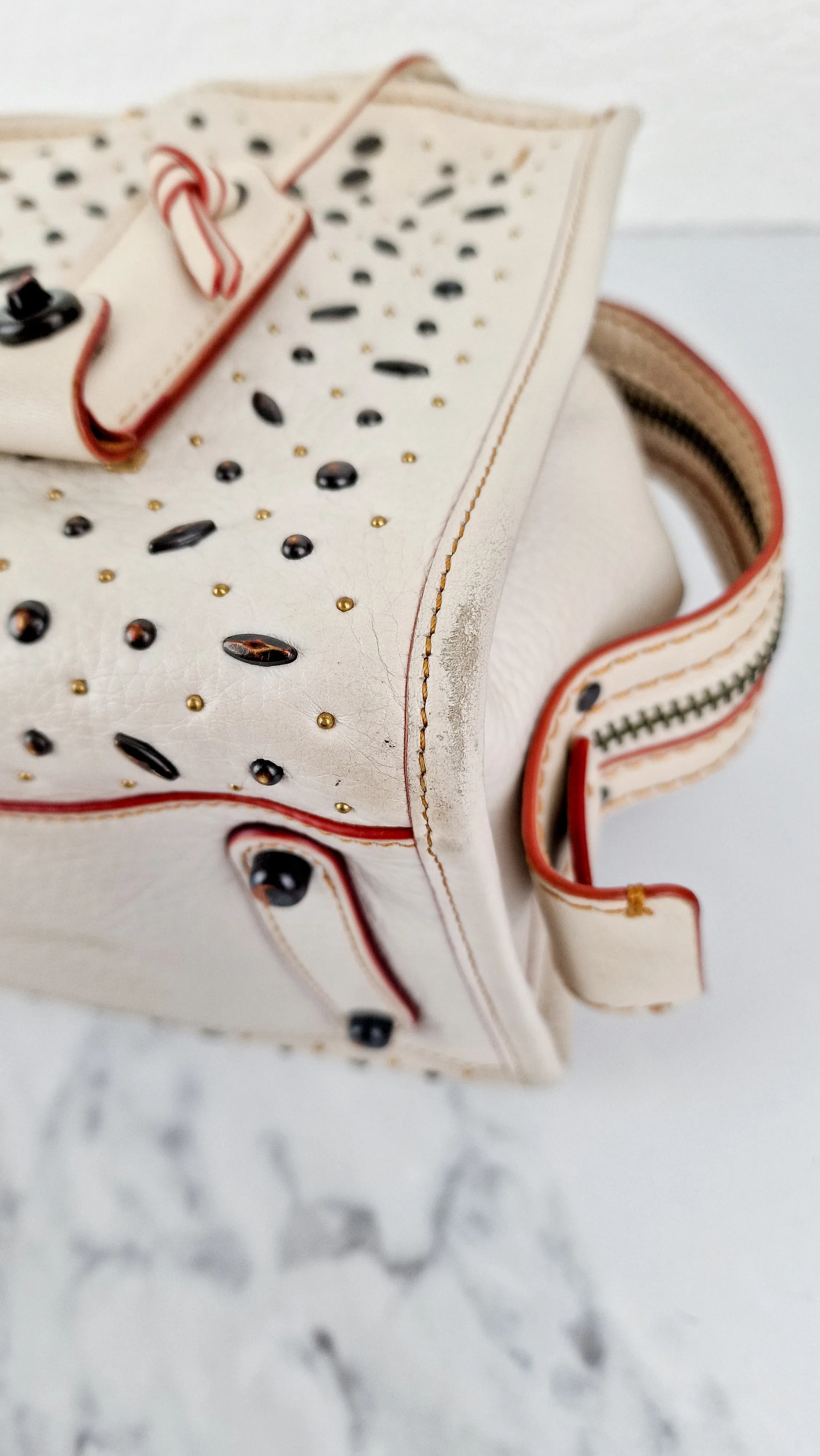 Coach 1941 Rogue 25 in Chalk White With Pyramid Prairie Rivets Pebble Leather Satchel - Coach 54551