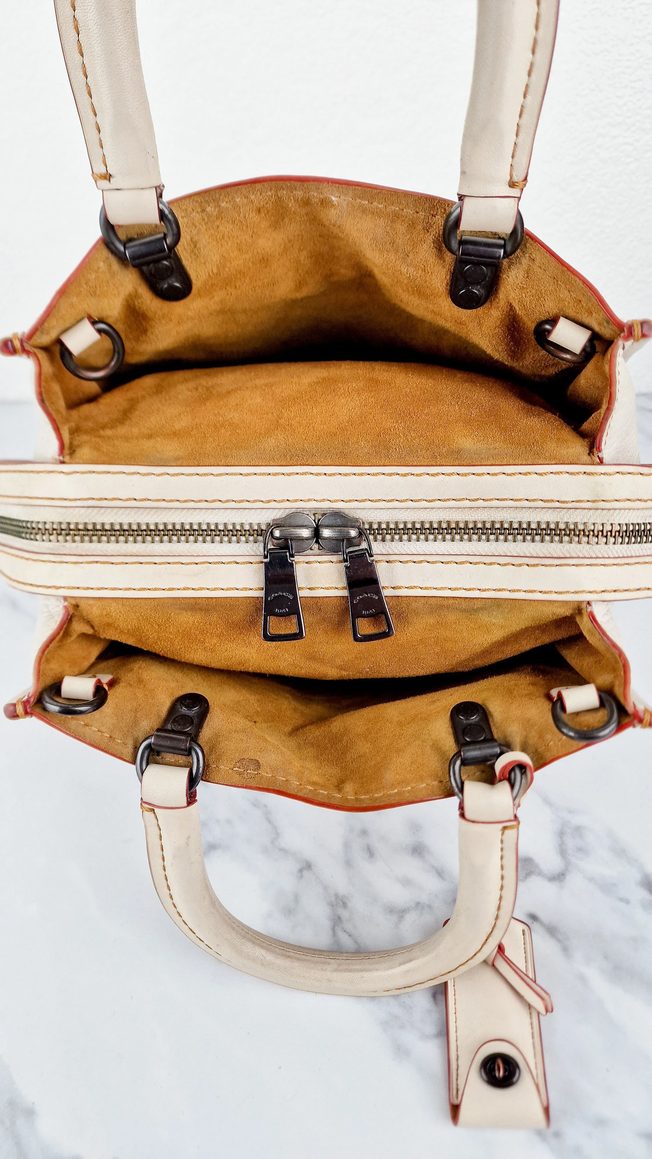 Coach 1941 Rogue 25 in Chalk White With Pyramid Prairie Rivets Pebble Leather Satchel - Coach 54551