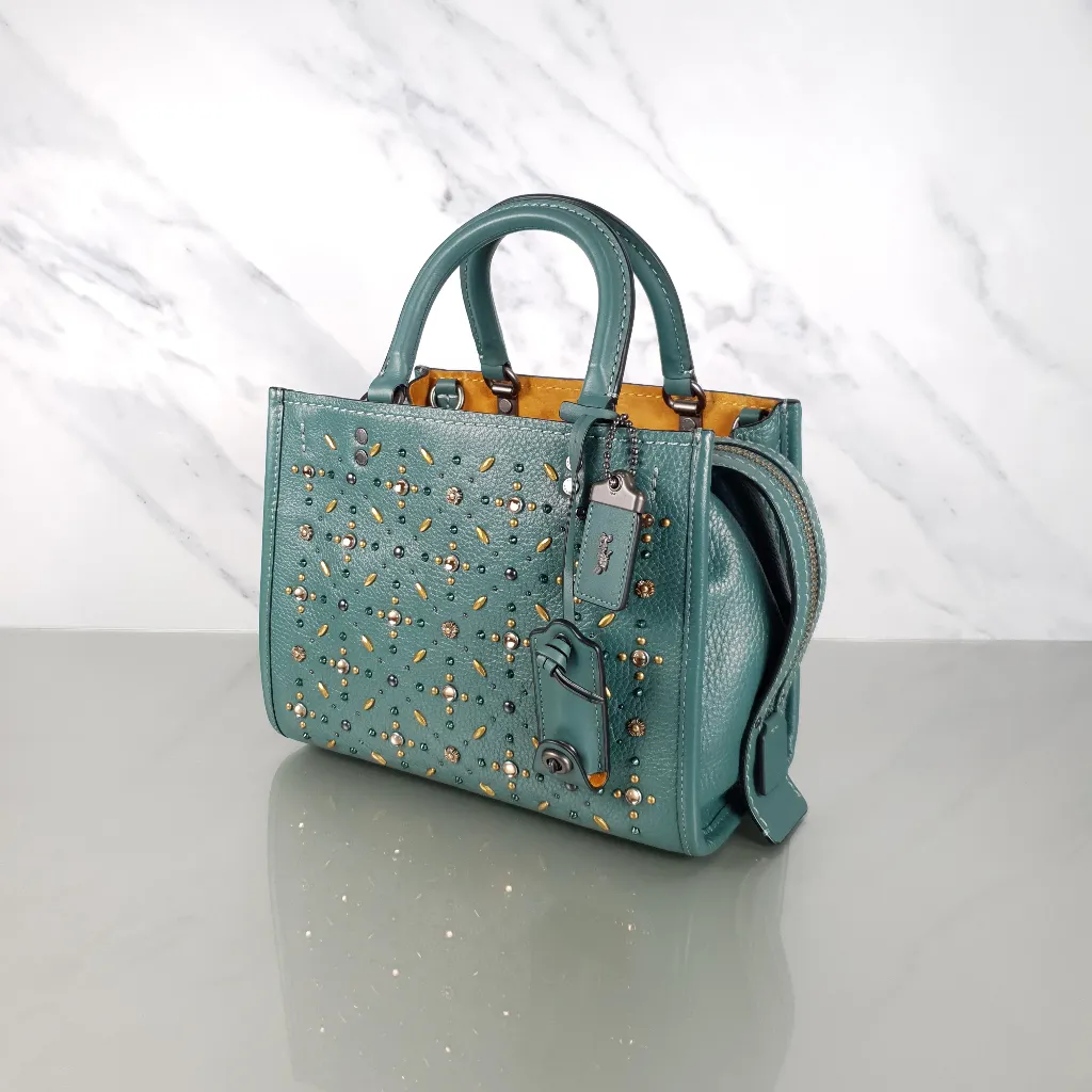 Coach 1941 Rogue 25 in Dark Turquoise With Prairie Rivets Satchel 21590