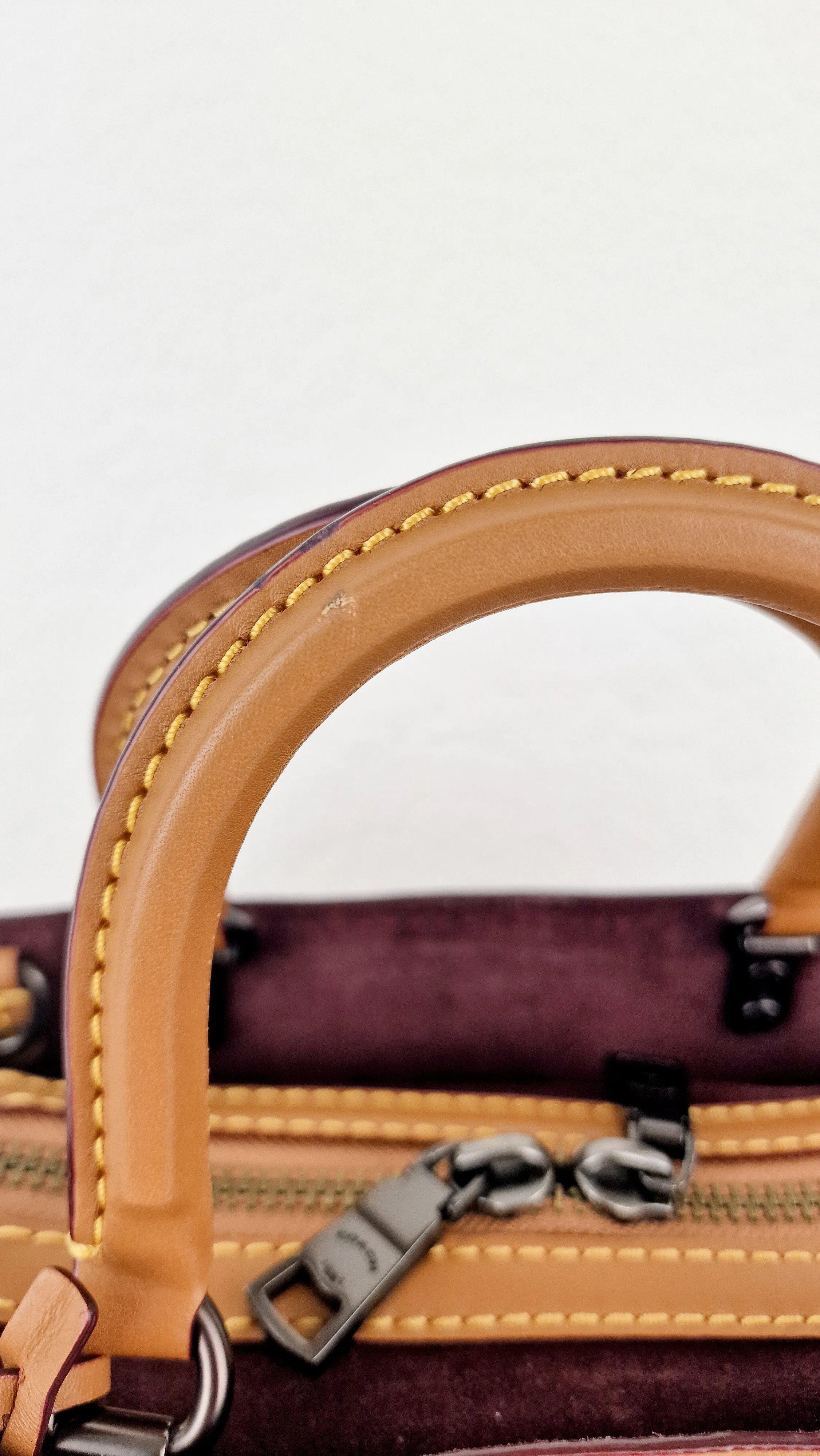 Coach 1941 Rogue 25 Light Saddle Brown Leather & Burgundy Suede Handbag - Coach 54536