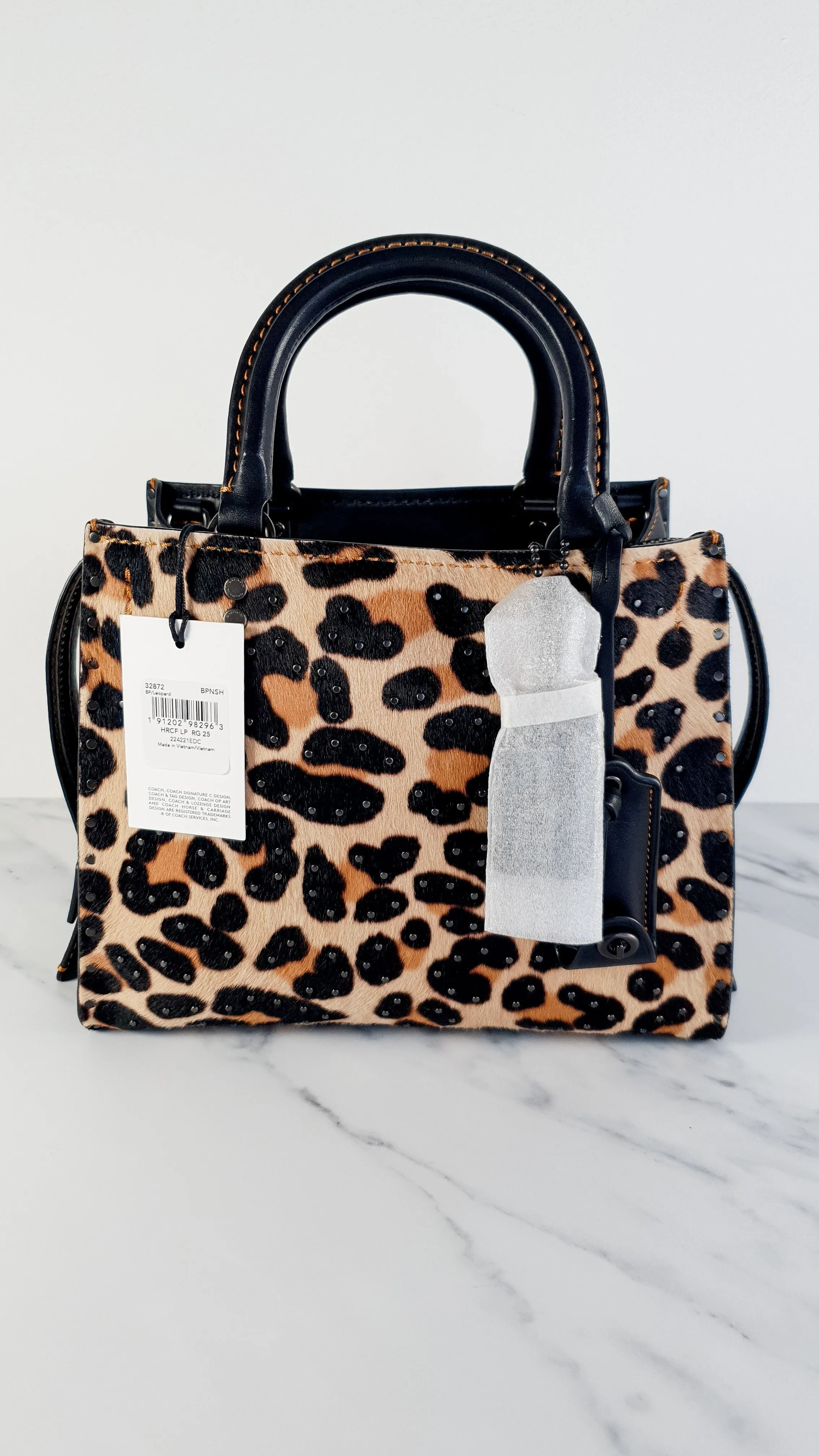 Coach 1941 Rogue 25 Wild Beast Leopard in Black With Haircalf and Rivets - Satchel Handbag Coach 32872