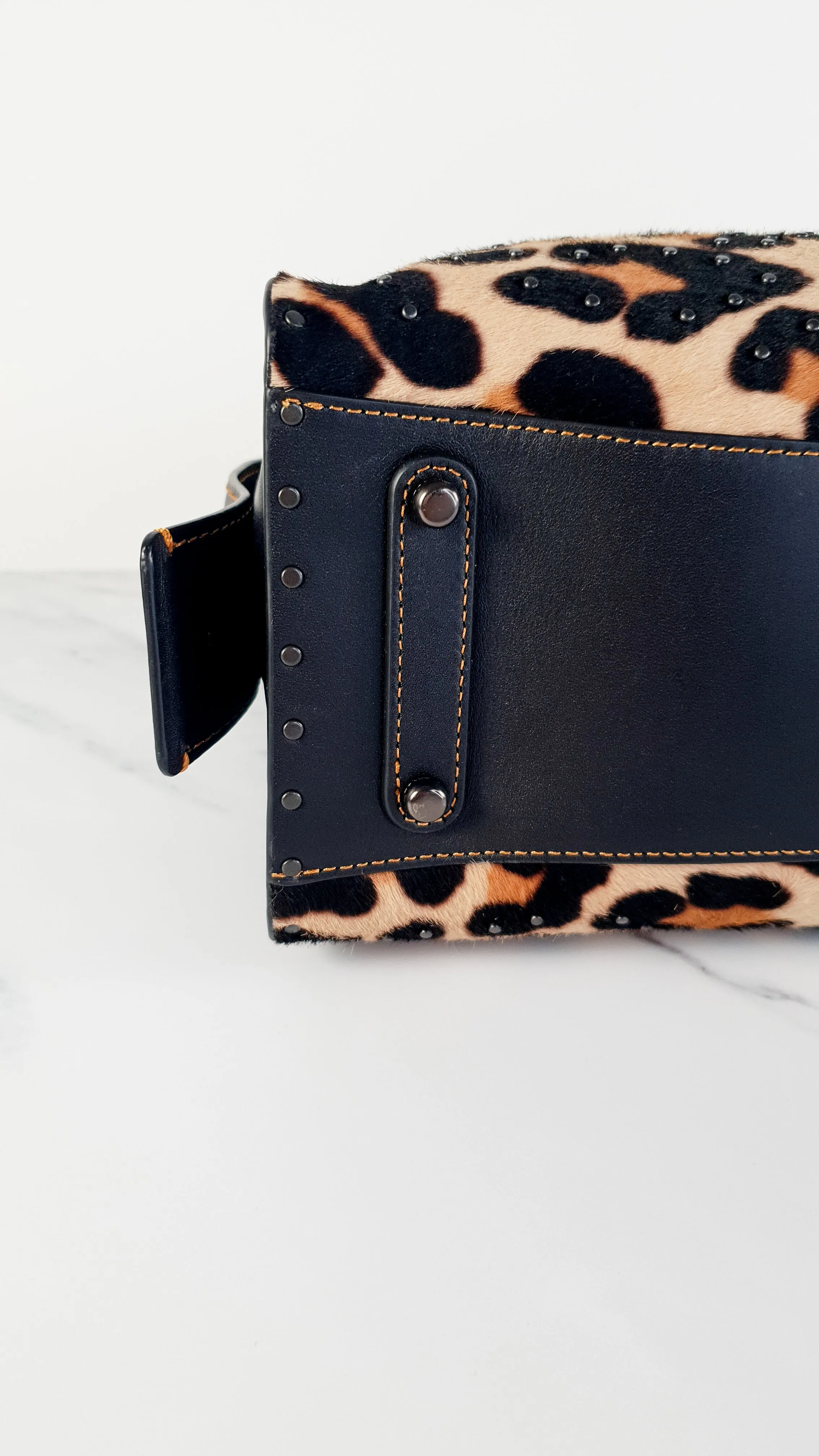 Coach 1941 Rogue 25 Wild Beast Leopard in Black With Haircalf and Rivets - Satchel Handbag Coach 32872