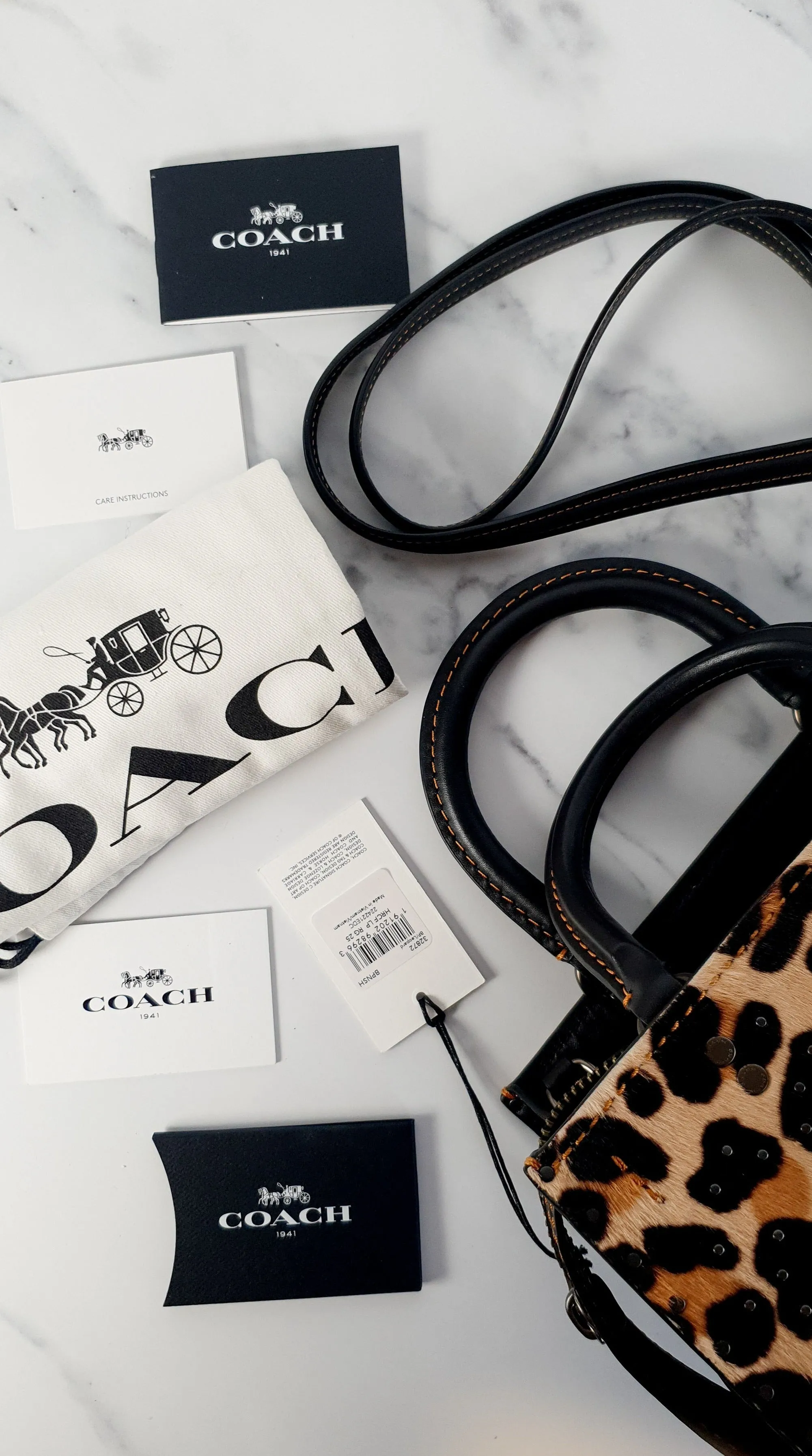 Coach 1941 Rogue 25 Wild Beast Leopard in Black With Haircalf and Rivets - Satchel Handbag Coach 32872