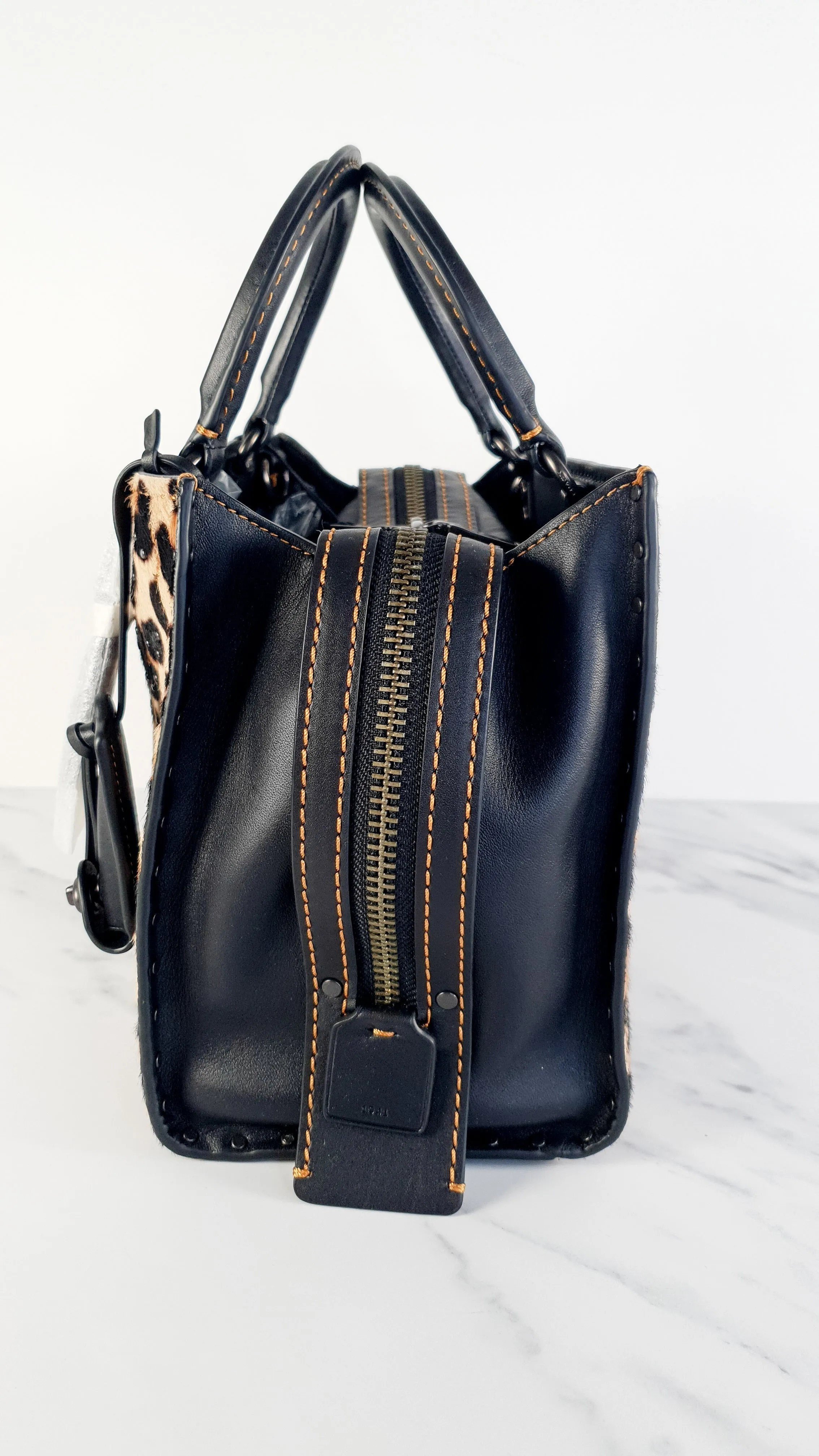 Coach 1941 Rogue 25 Wild Beast Leopard in Black With Haircalf and Rivets - Satchel Handbag Coach 32872