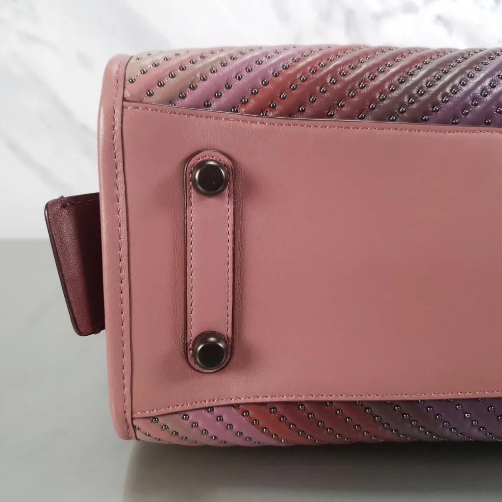 Coach 1941 Rogue 31 Dusty Rose Pink With Quilting & Rivets Ombre Chevrons Bag
