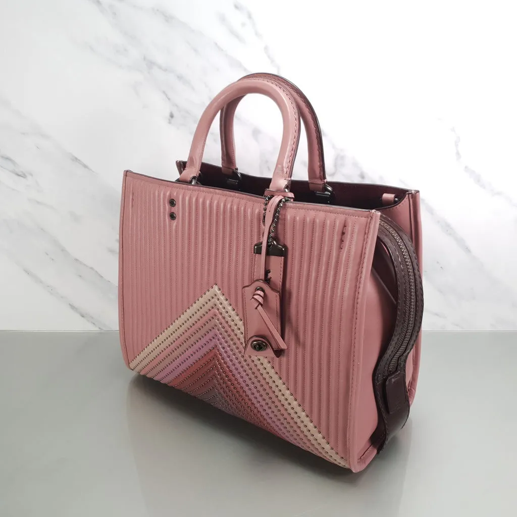 Coach 1941 Rogue 31 Dusty Rose Pink With Quilting & Rivets Ombre Chevrons Bag