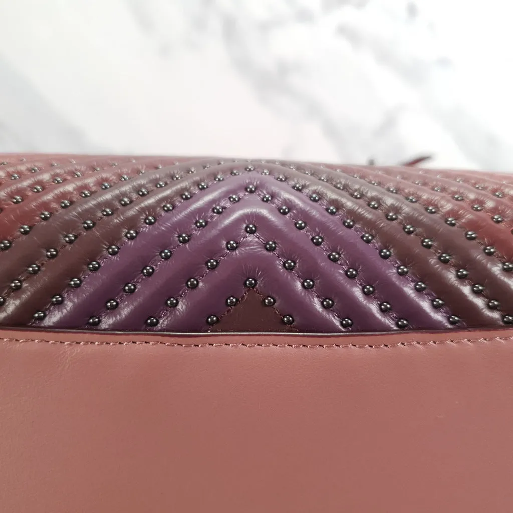 Coach 1941 Rogue 31 Dusty Rose Pink With Quilting & Rivets Ombre Chevrons Bag